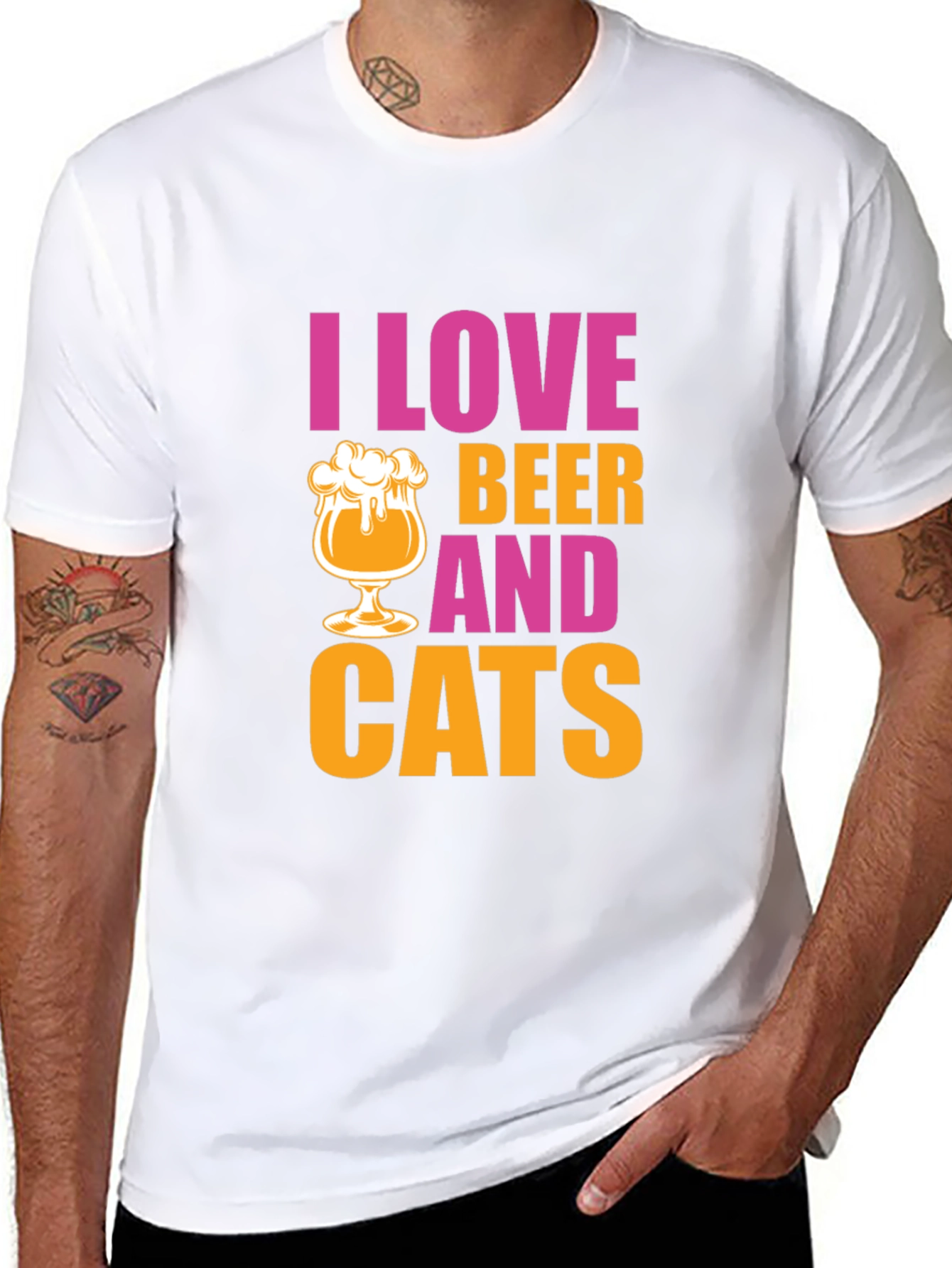I Love Beer and Cats Graphic T-Shirt