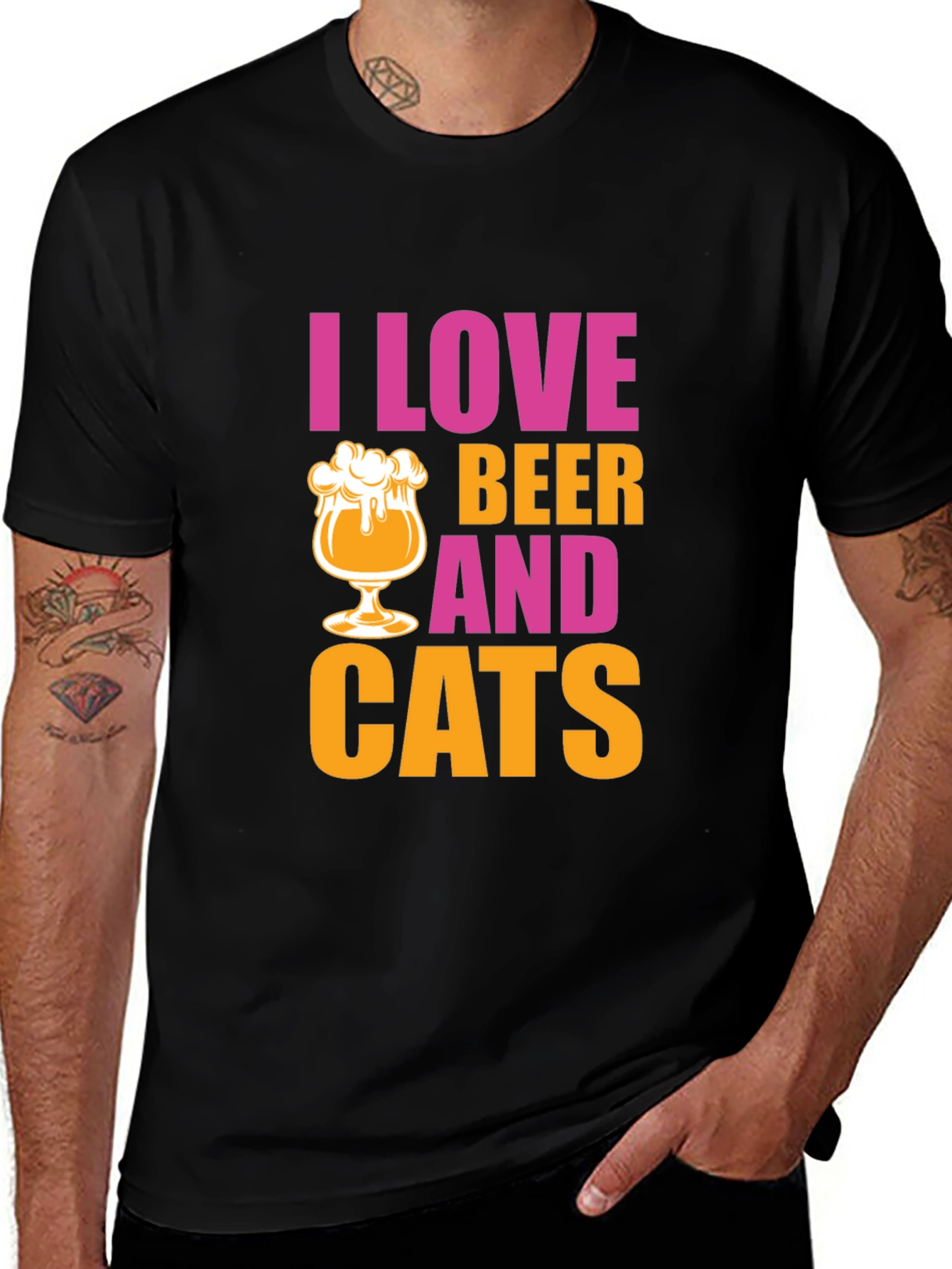 I Love Beer and Cats Graphic T-Shirt