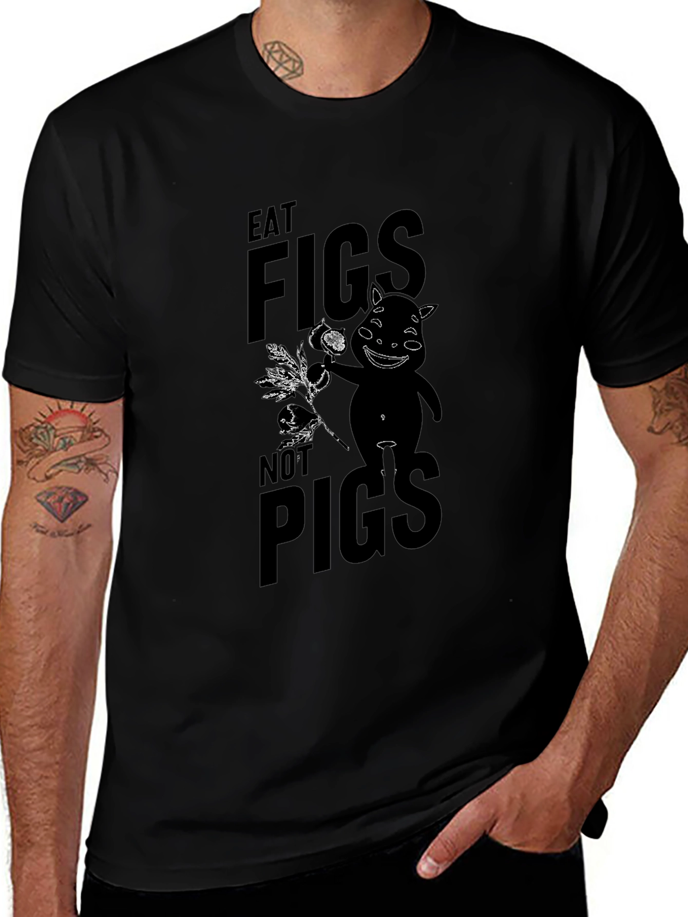 Eat Figs Not Pigs Graphic Tee - Black