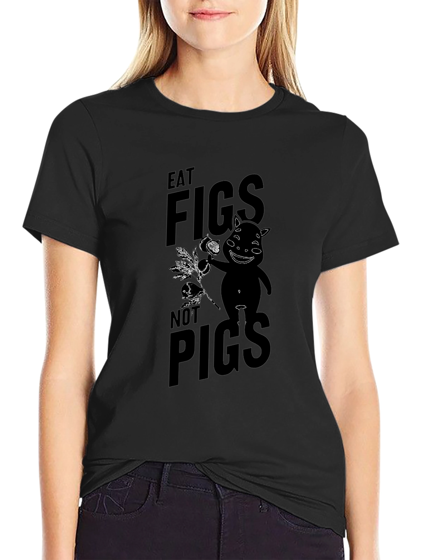 Eat Figs Not Pigs Graphic Tee - Black