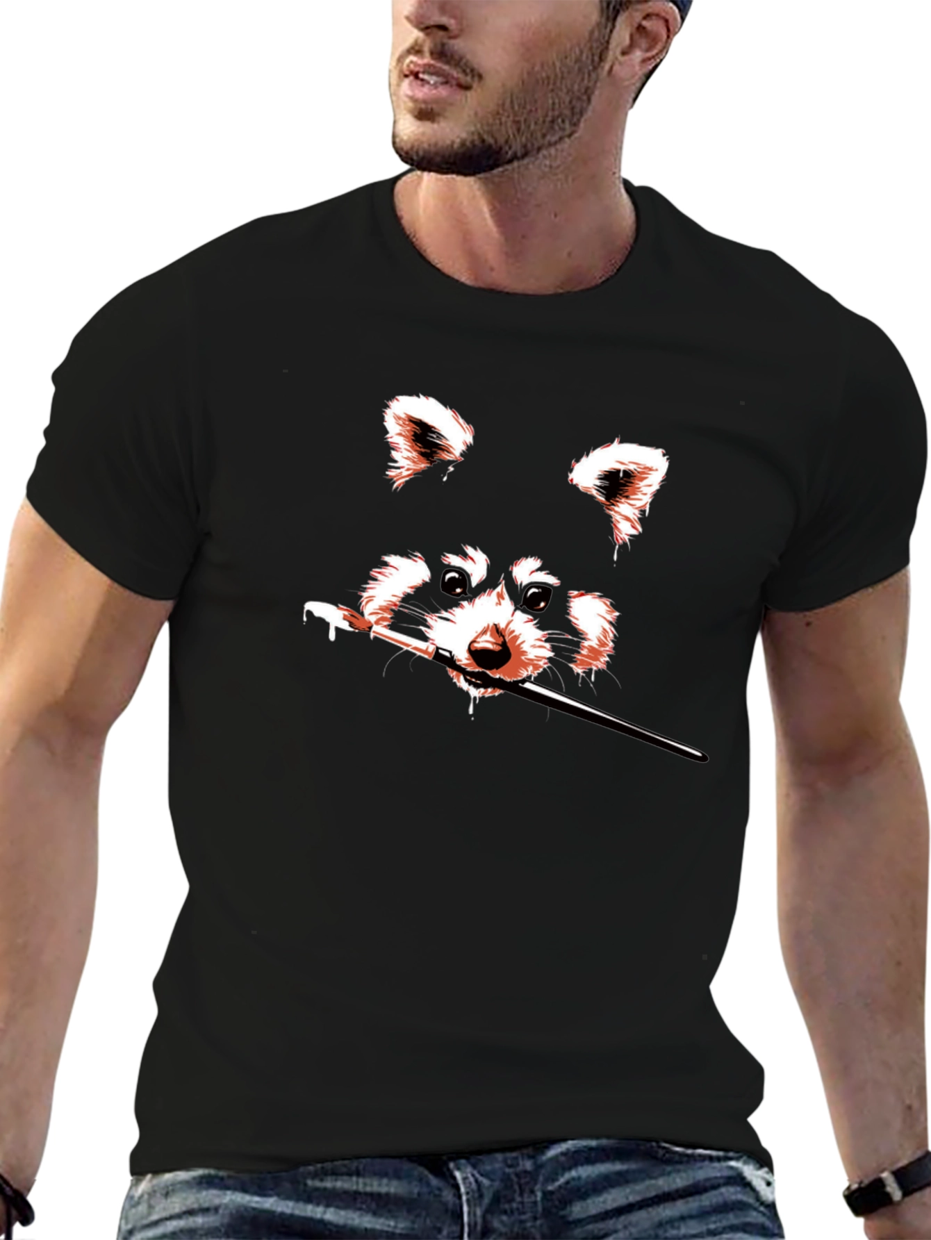 Raccoon Artist Black T-Shirt - Unique Graphic Tee