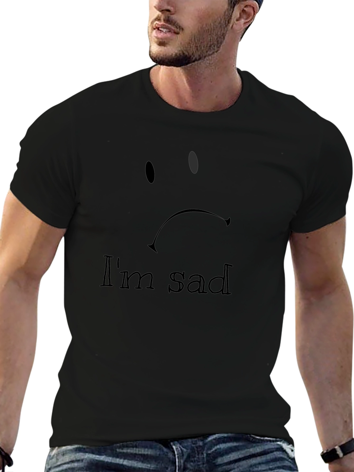Sad Face Graphic Tee - Black Casual T-Shirt