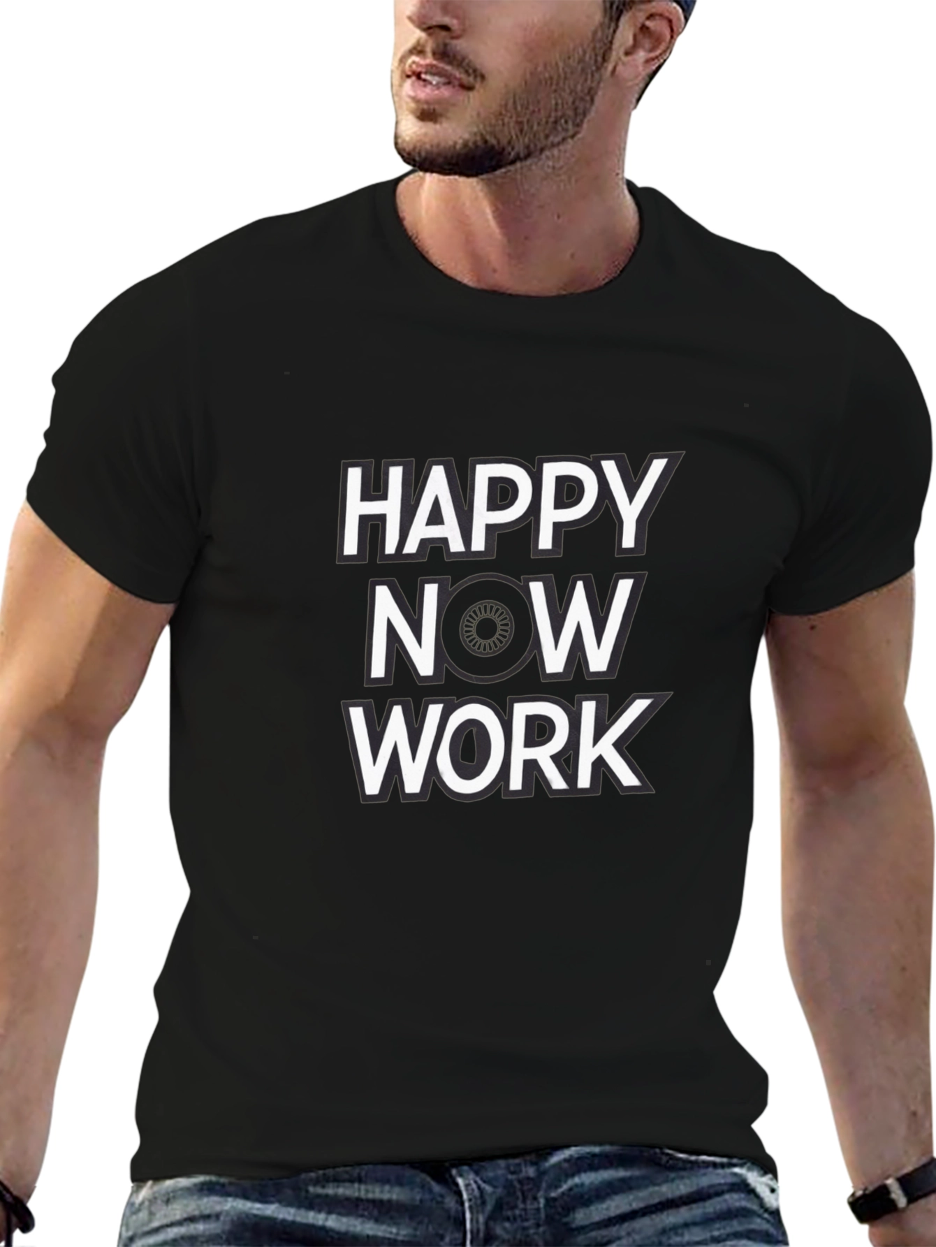 Happy Now Work Black Graphic Tee