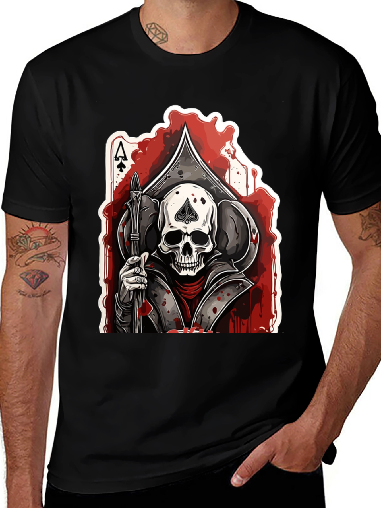 Ace of Spades Skull Graphic Tee - Black