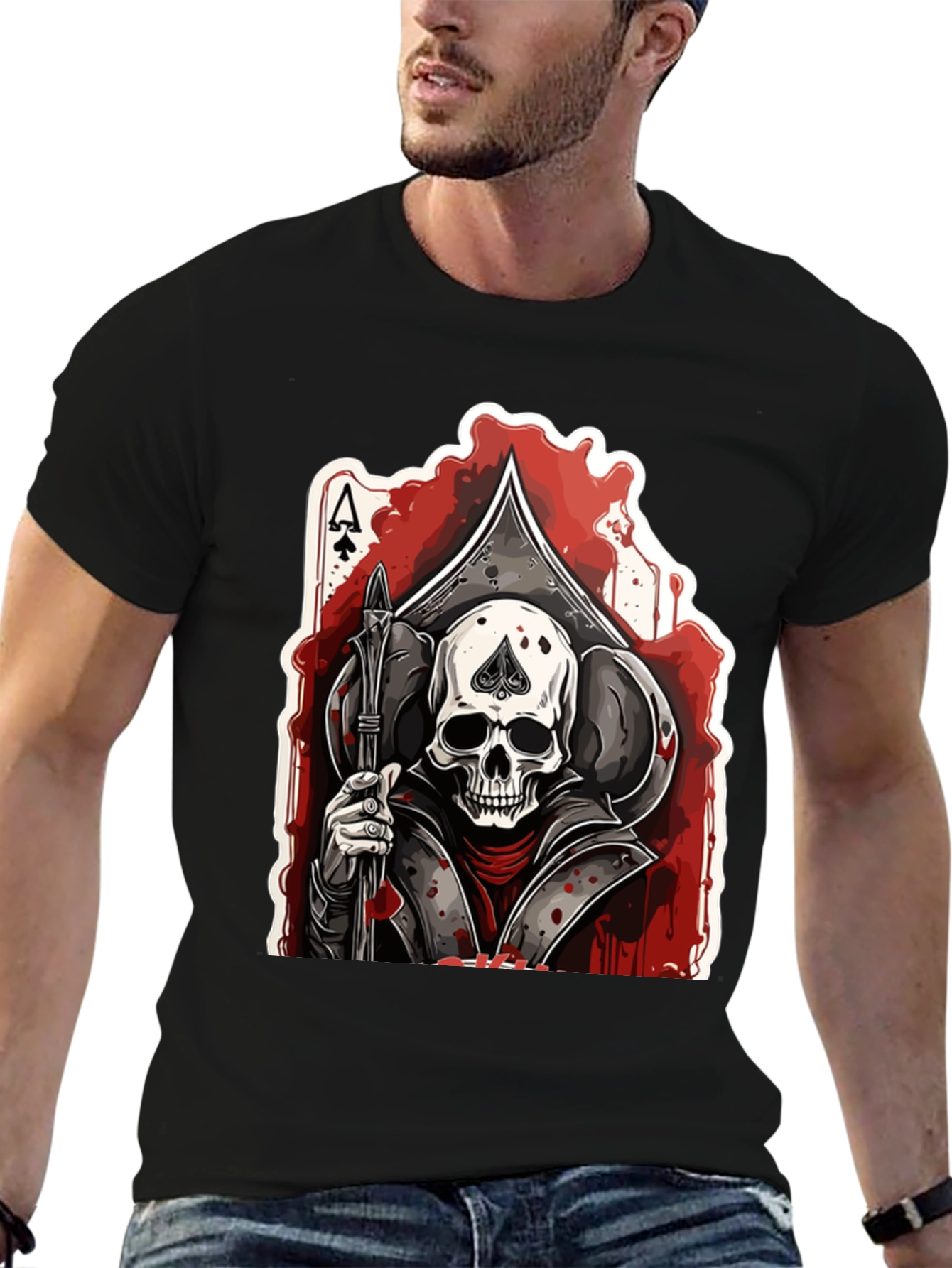 Ace of Spades Skull Graphic Tee - Black