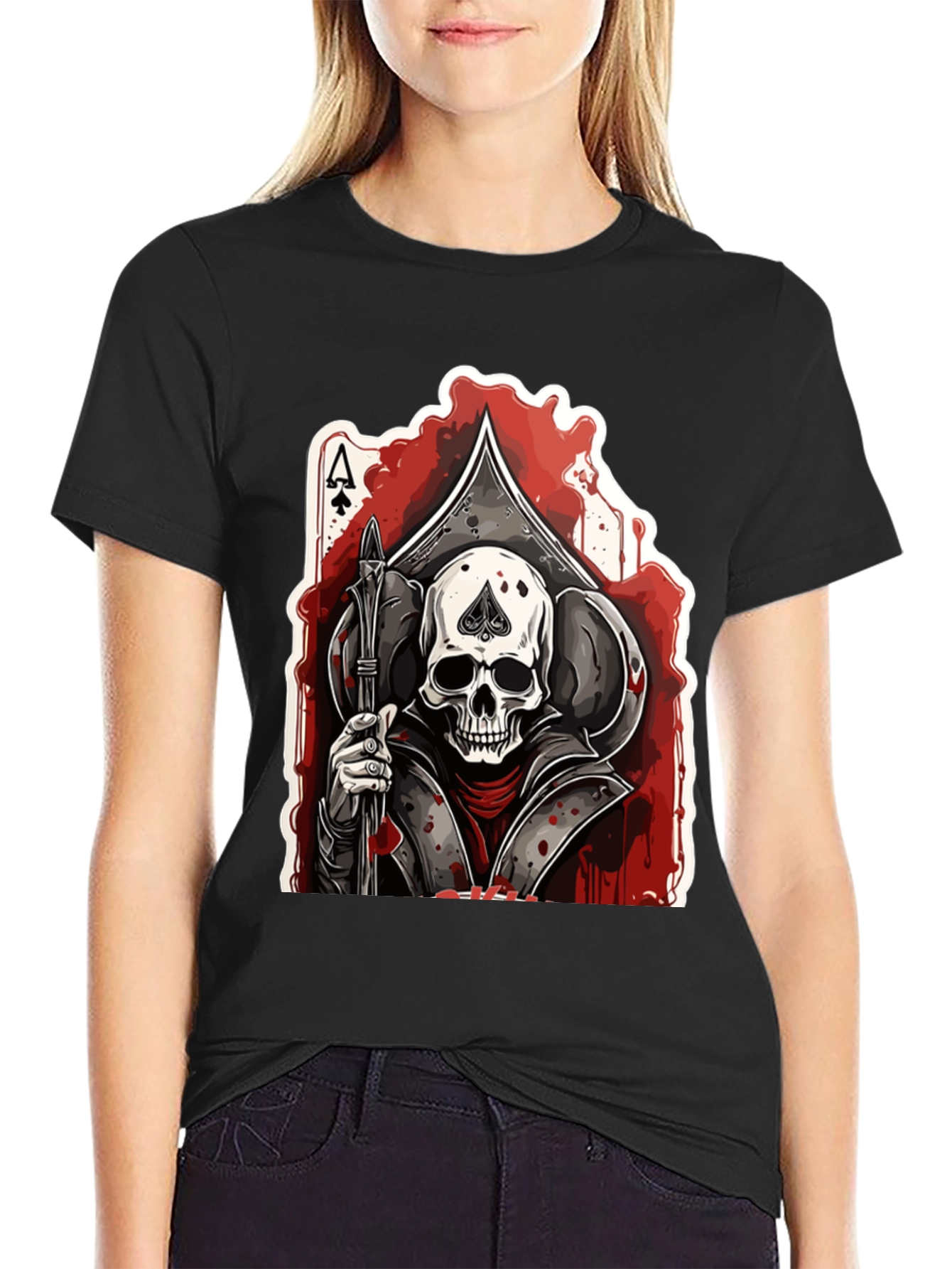 Ace of Spades Skull Graphic Tee - Black