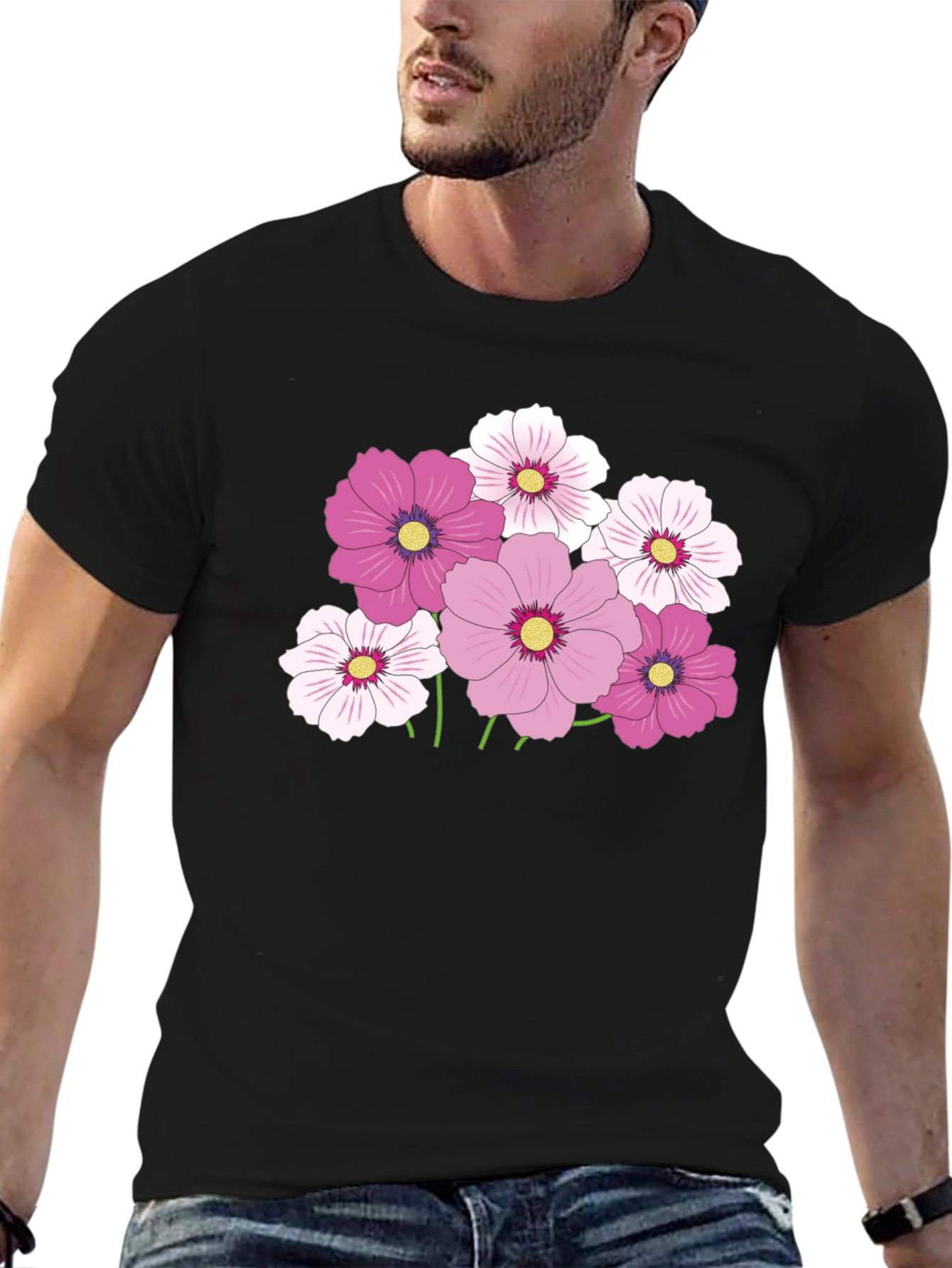 Floral Print Tee - Black