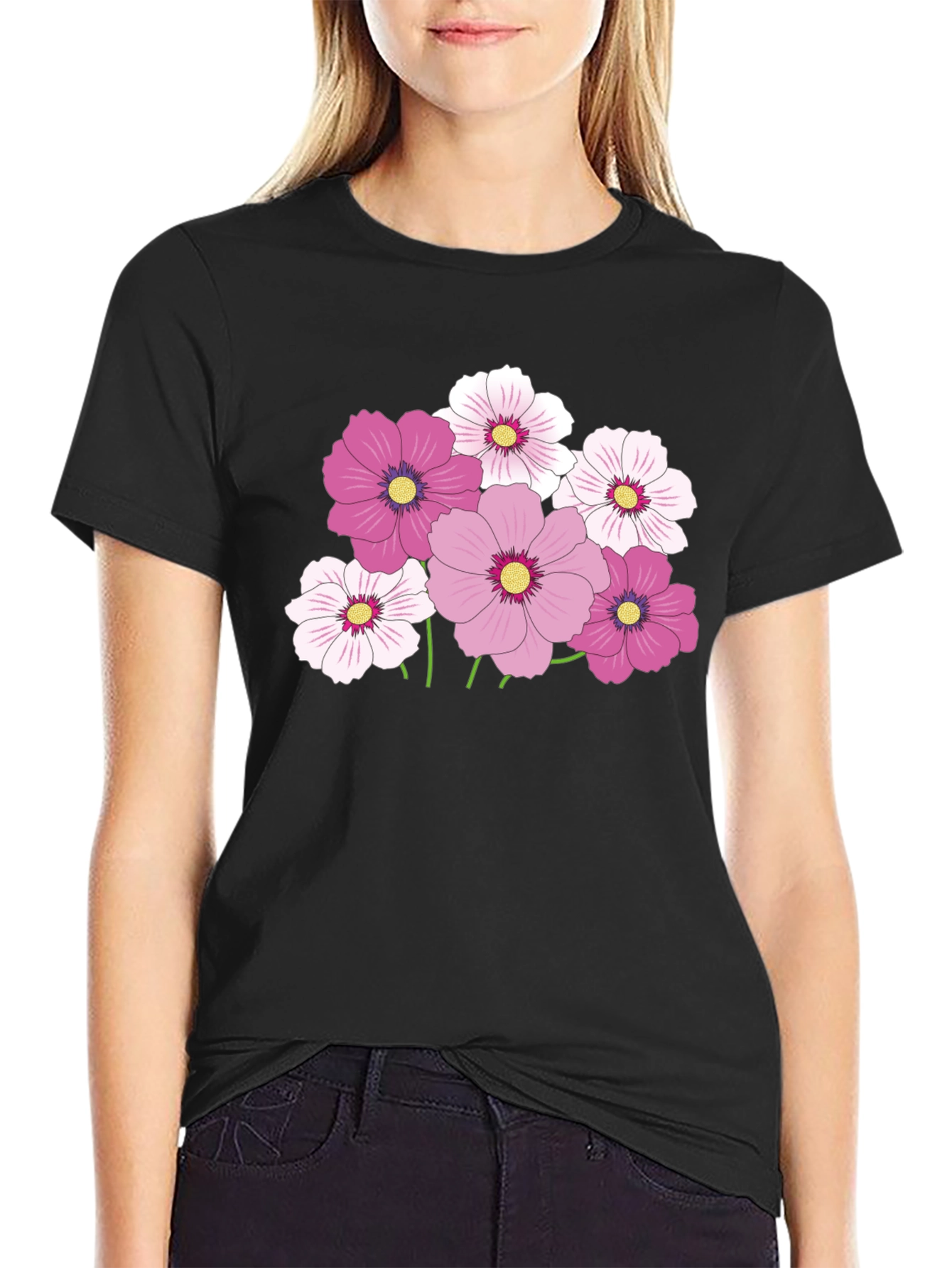 Floral Print Tee - Black