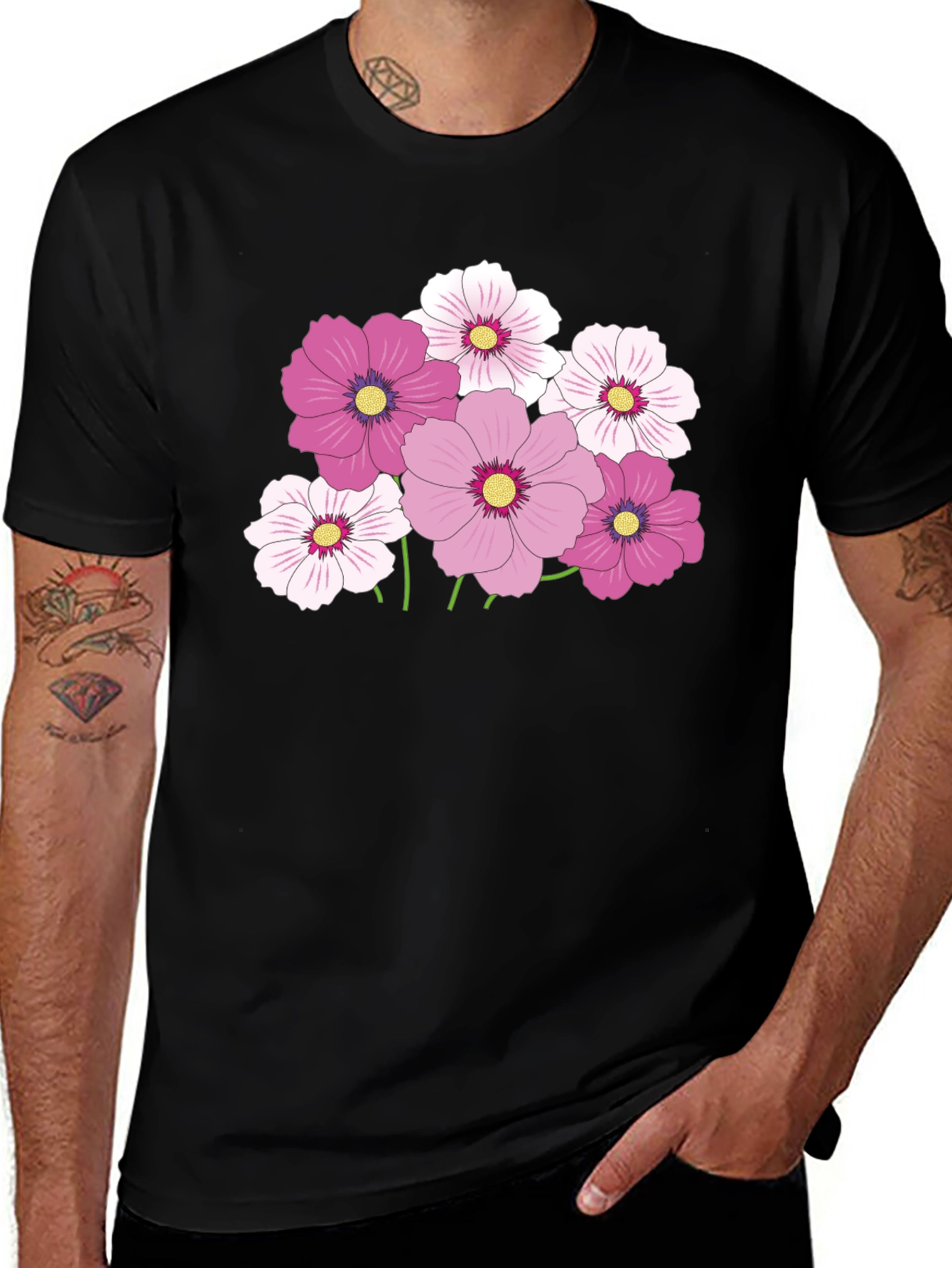 Floral Print Tee - Black