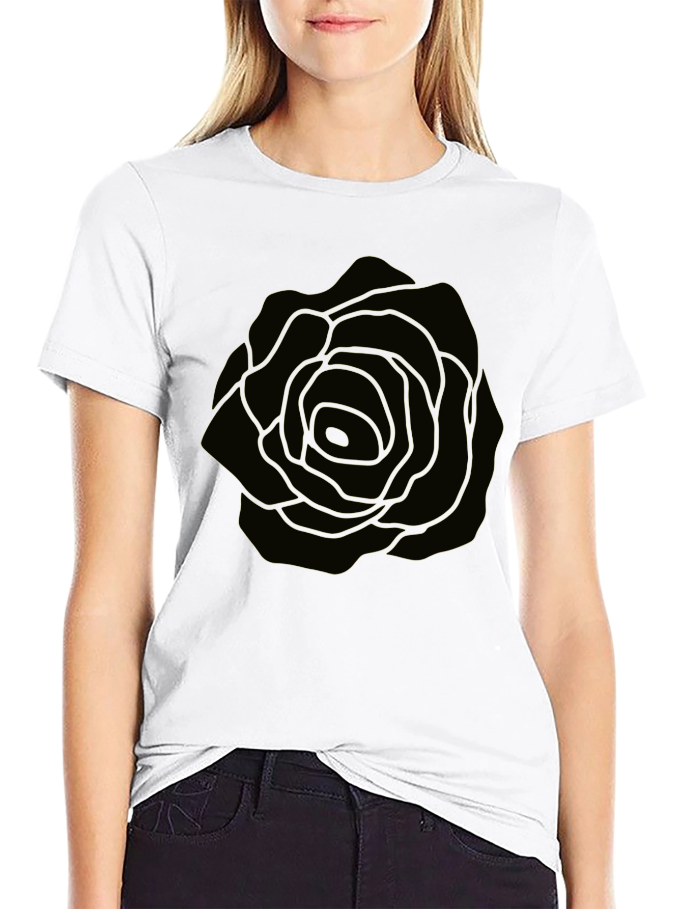 Mens Black T-Shirt with Rose Graphic