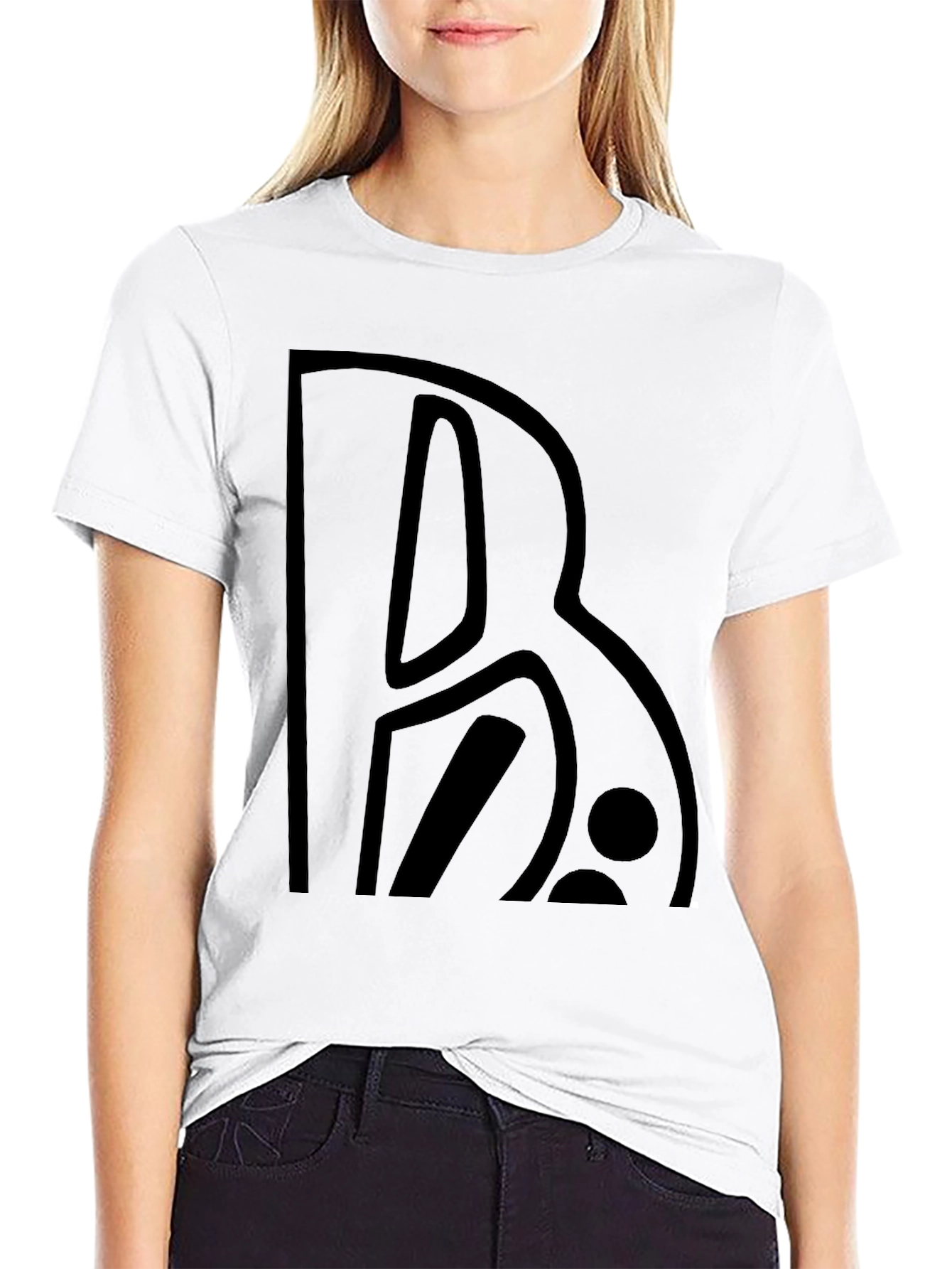 Abstract B Letter Graphic Tee - Black Casual T-Shirt