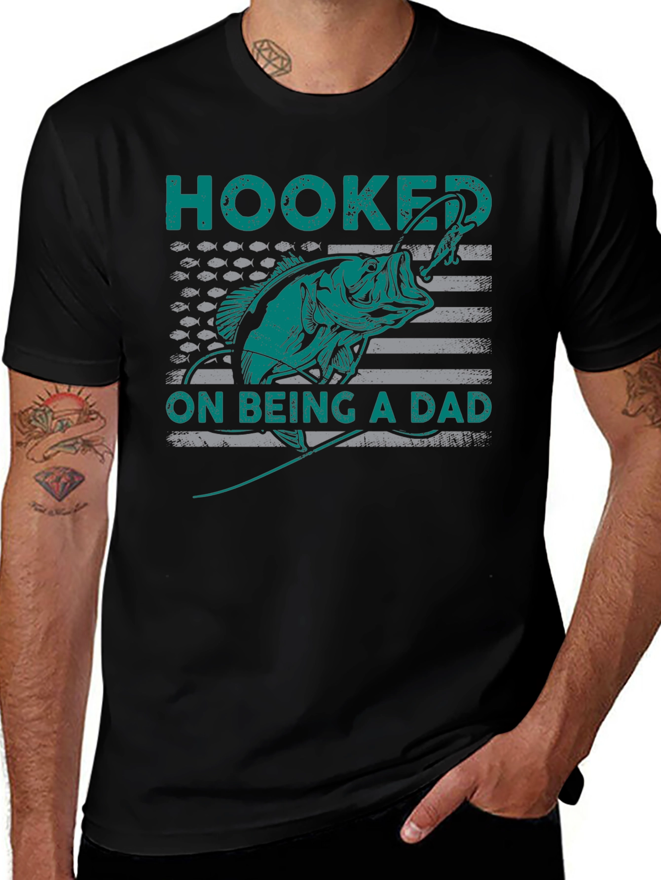 Hooked on Being a Dad Fishing T-Shirt