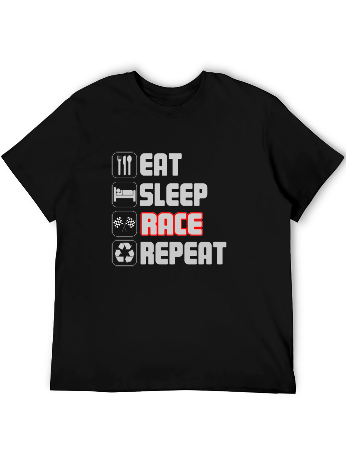 Eat Sleep Race Repeat Black Graphic Tee