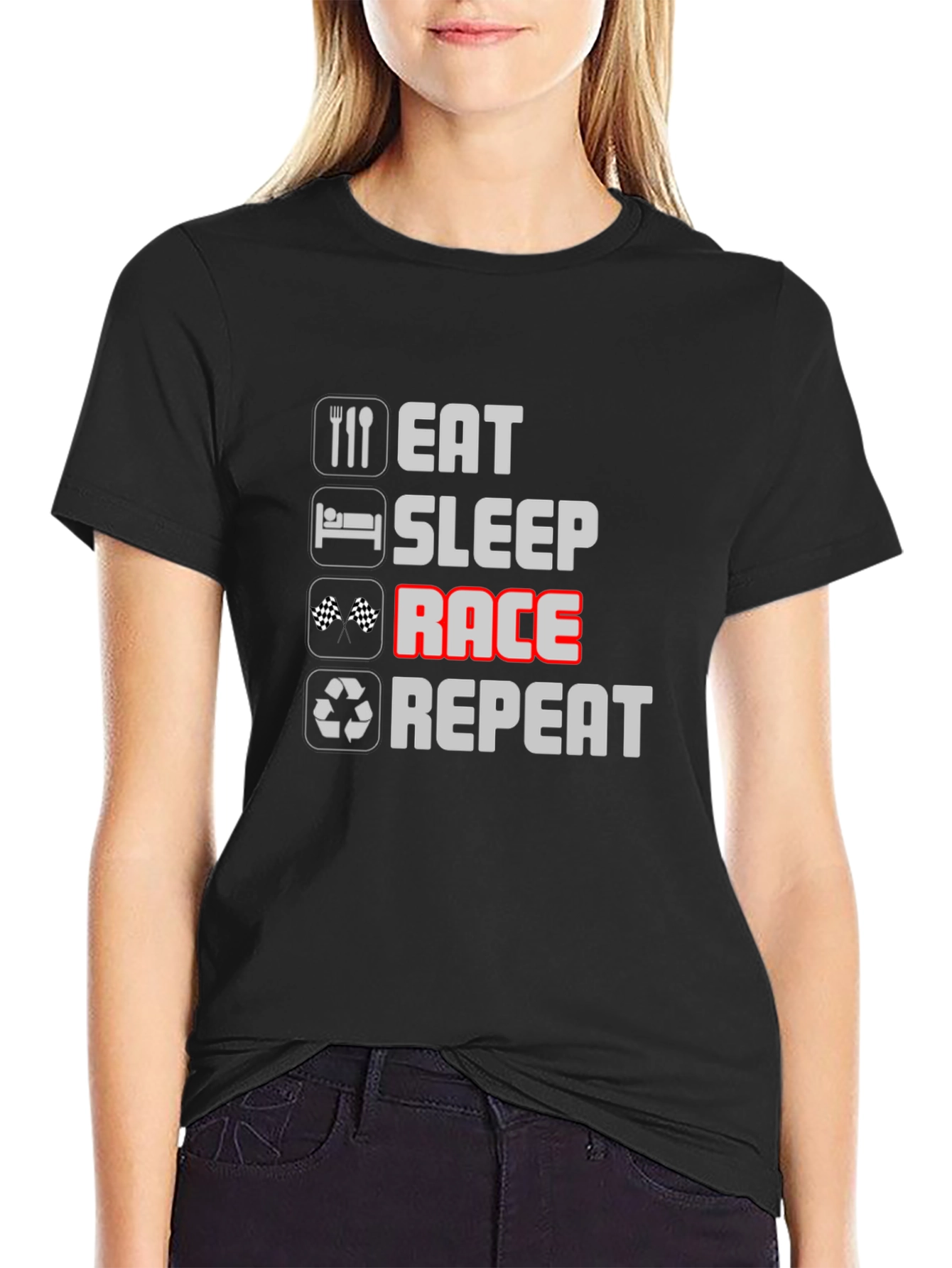 Eat Sleep Race Repeat Black Graphic Tee