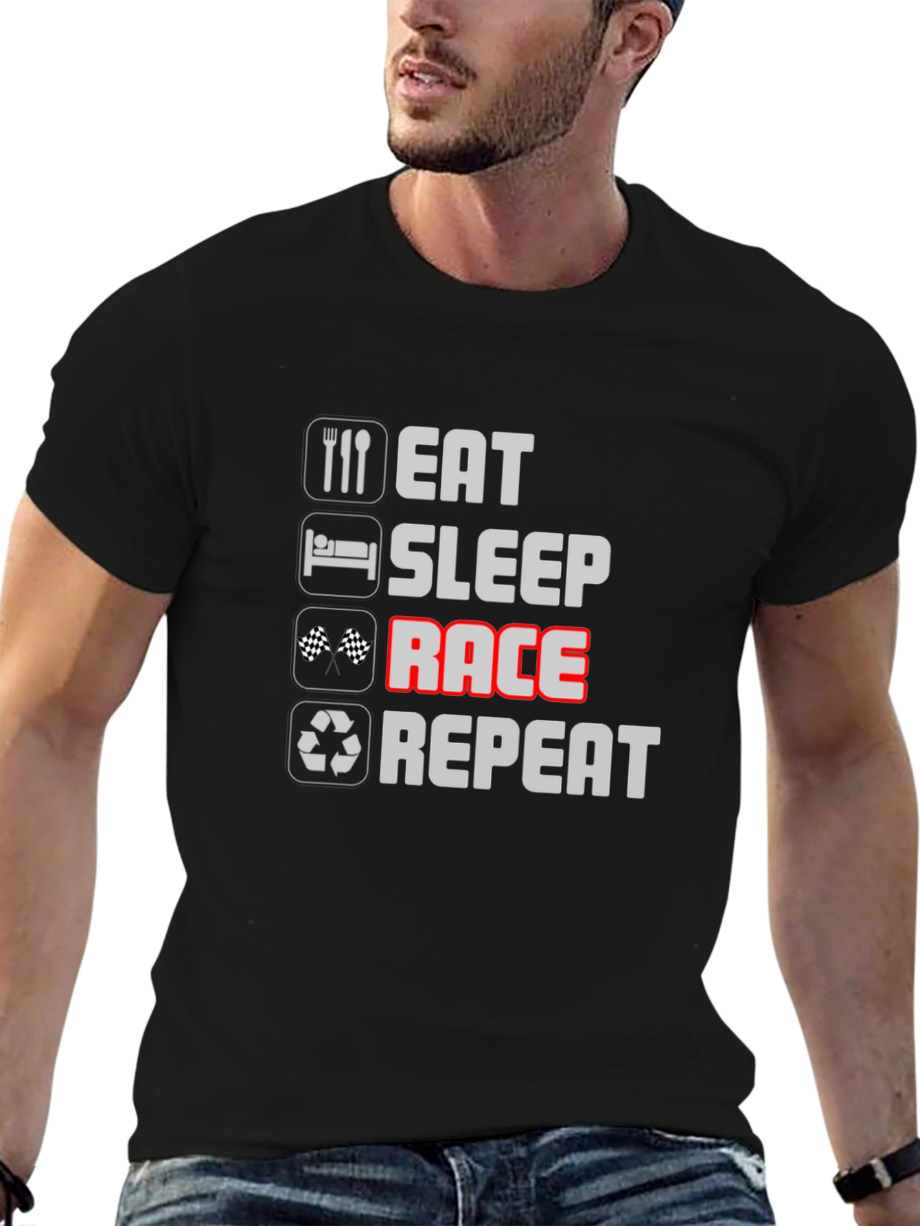 Eat Sleep Race Repeat Black Graphic Tee