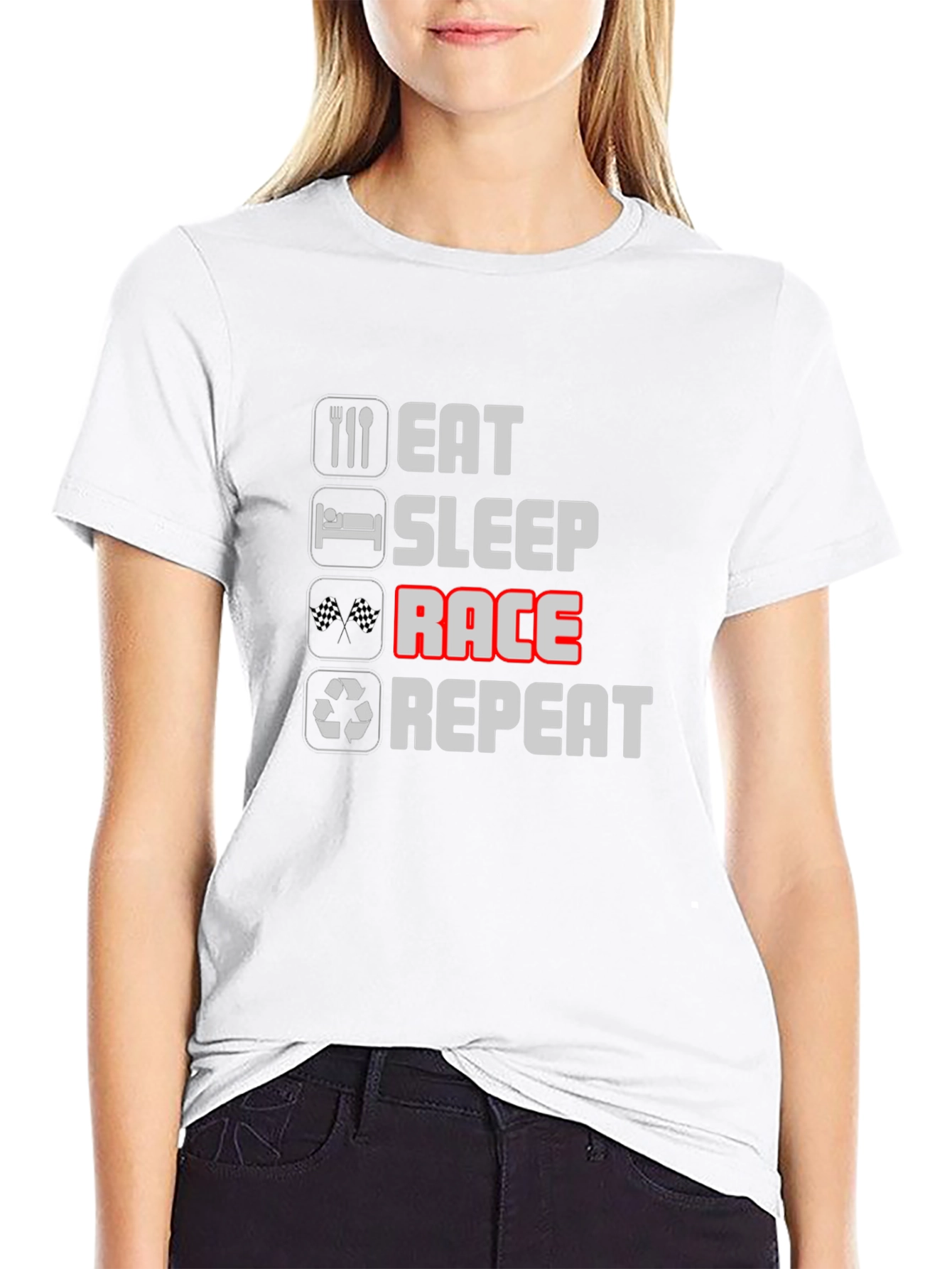 Eat Sleep Race Repeat Black Graphic Tee