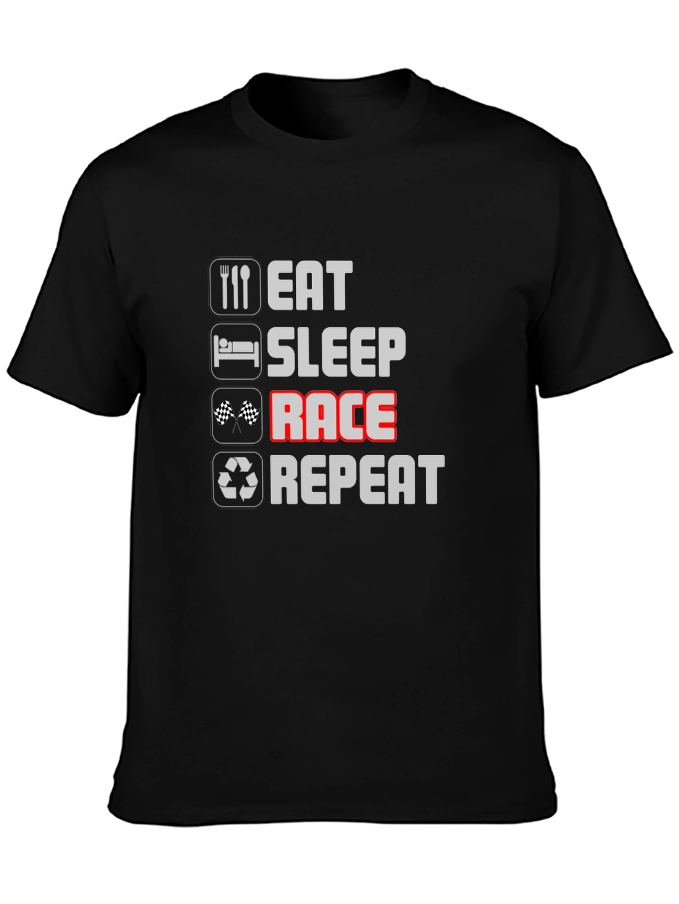 Eat Sleep Race Repeat Black Graphic Tee