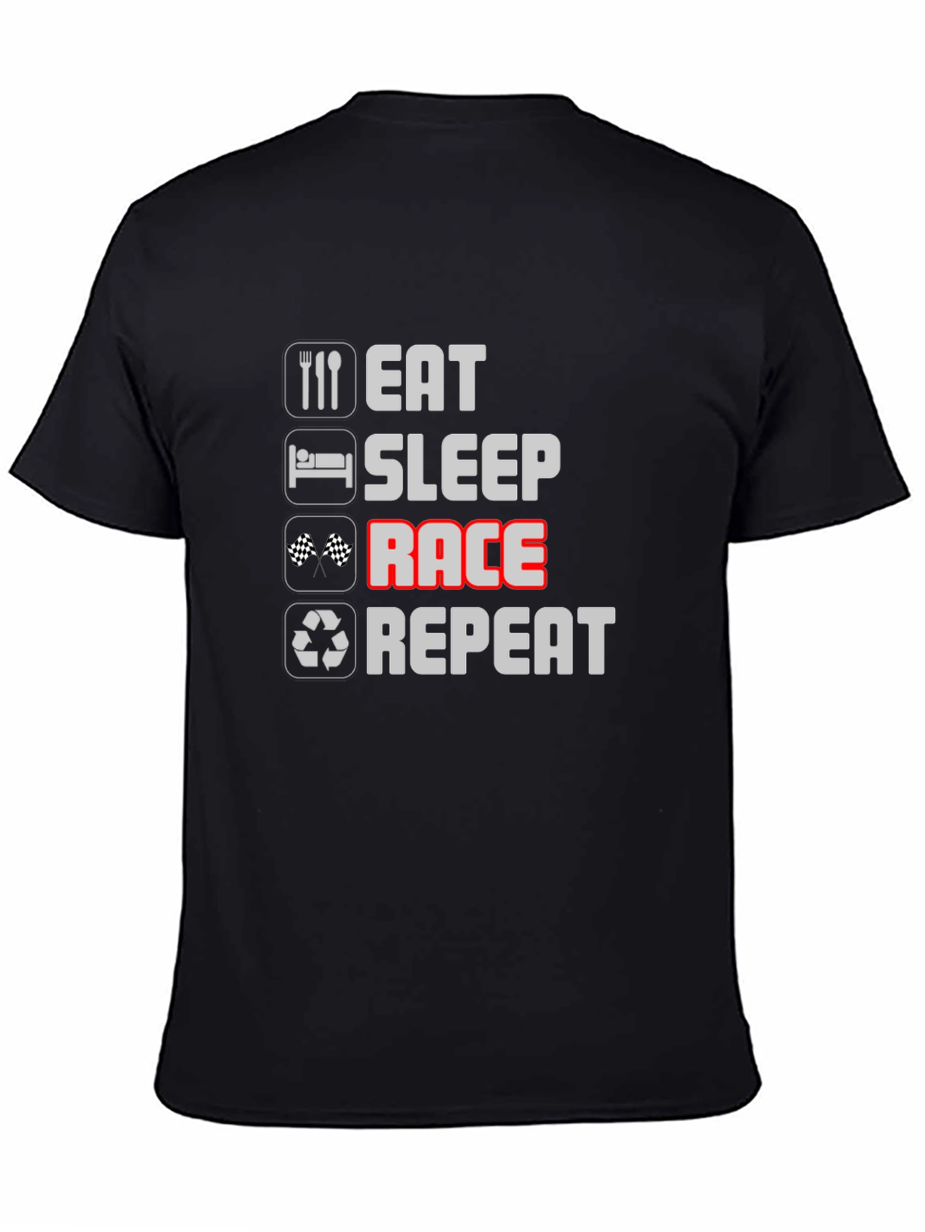 Eat Sleep Race Repeat Black Graphic Tee