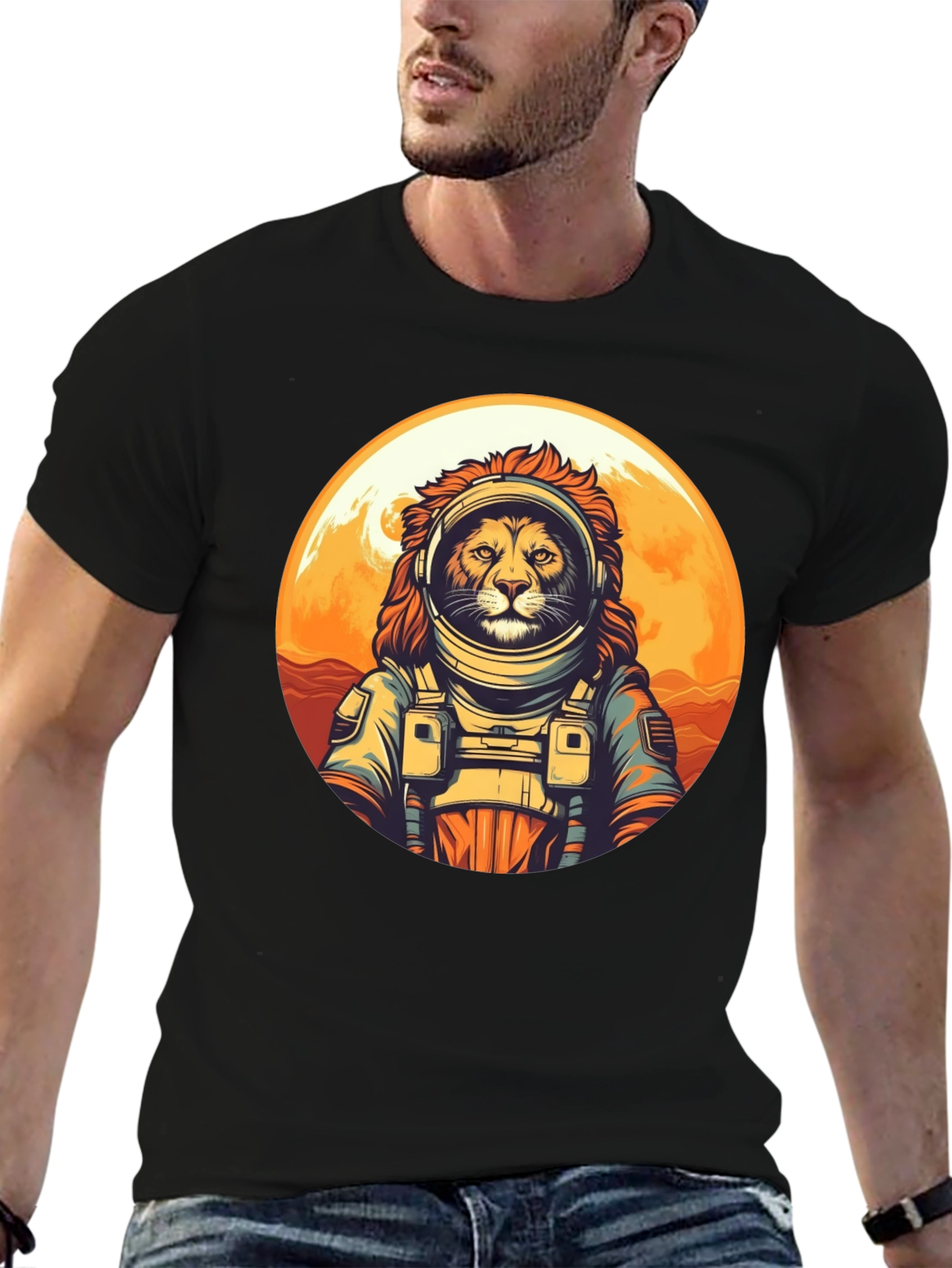 Lion Astronaut Graphic Tee - Space Adventure Shirt