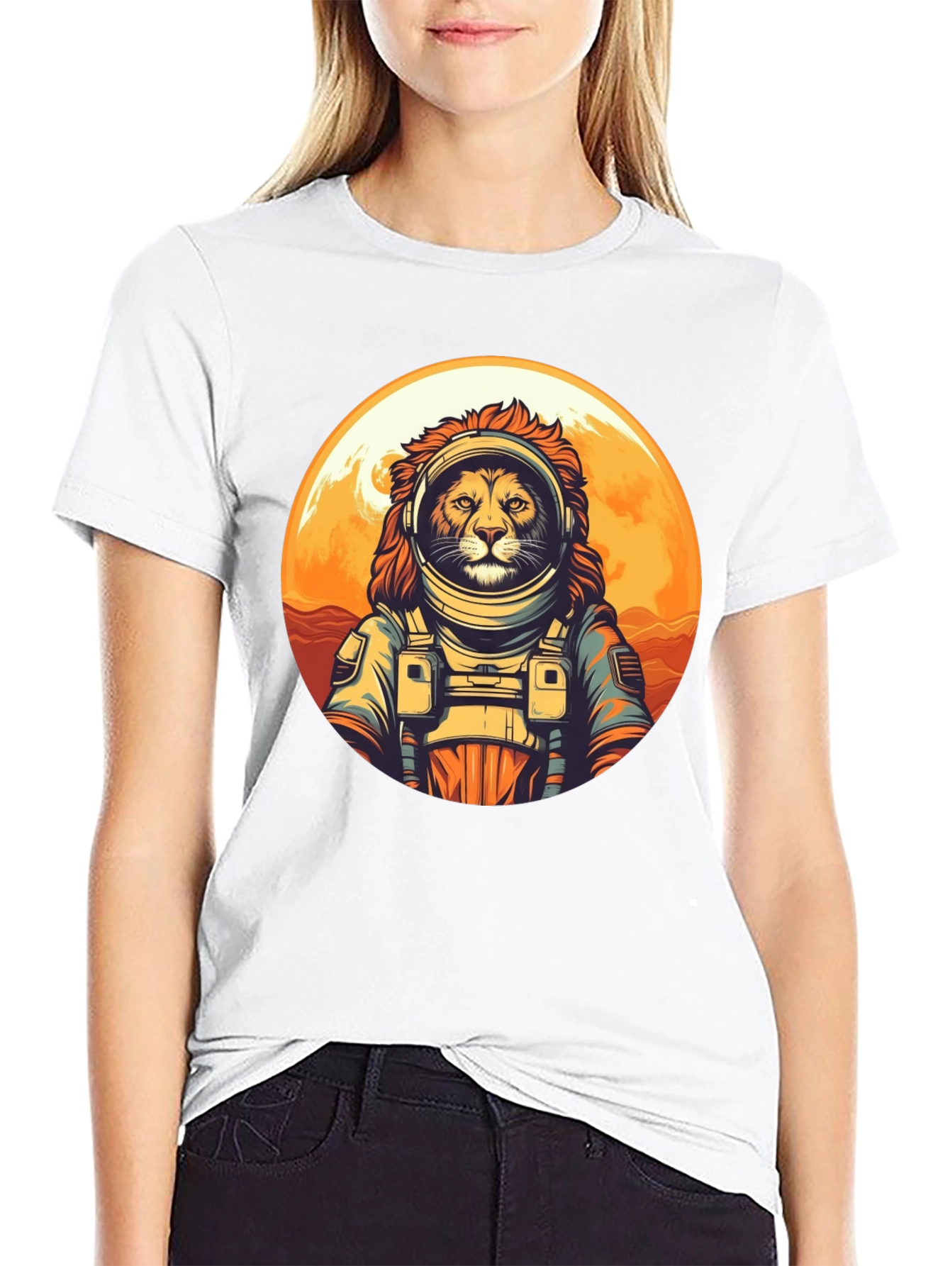 Lion Astronaut Graphic Tee - Space Adventure Shirt