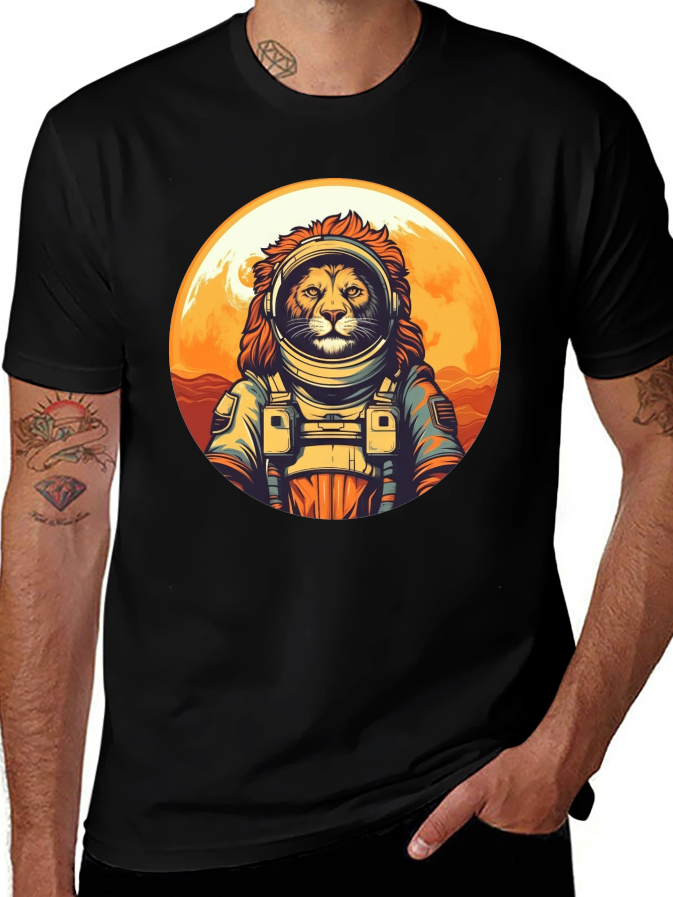 Lion Astronaut Graphic Tee - Space Adventure Shirt