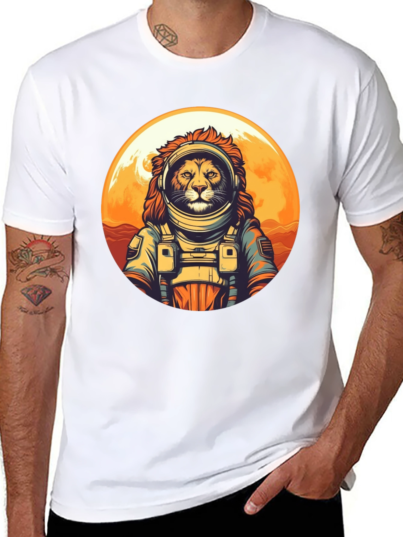 Lion Astronaut Graphic Tee - Space Adventure Shirt