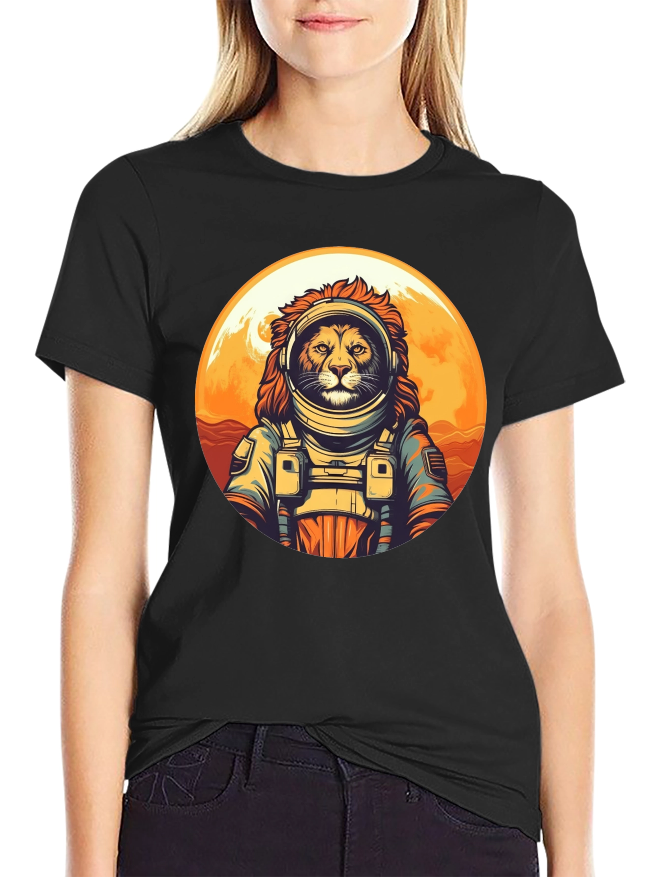Lion Astronaut Graphic Tee - Space Adventure Shirt
