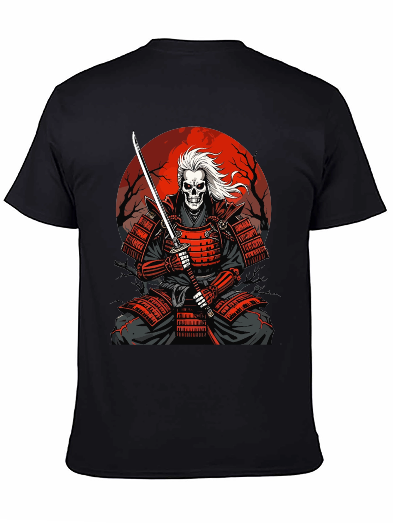 Samurai Skeleton T-Shirt - Red Armor & Katana