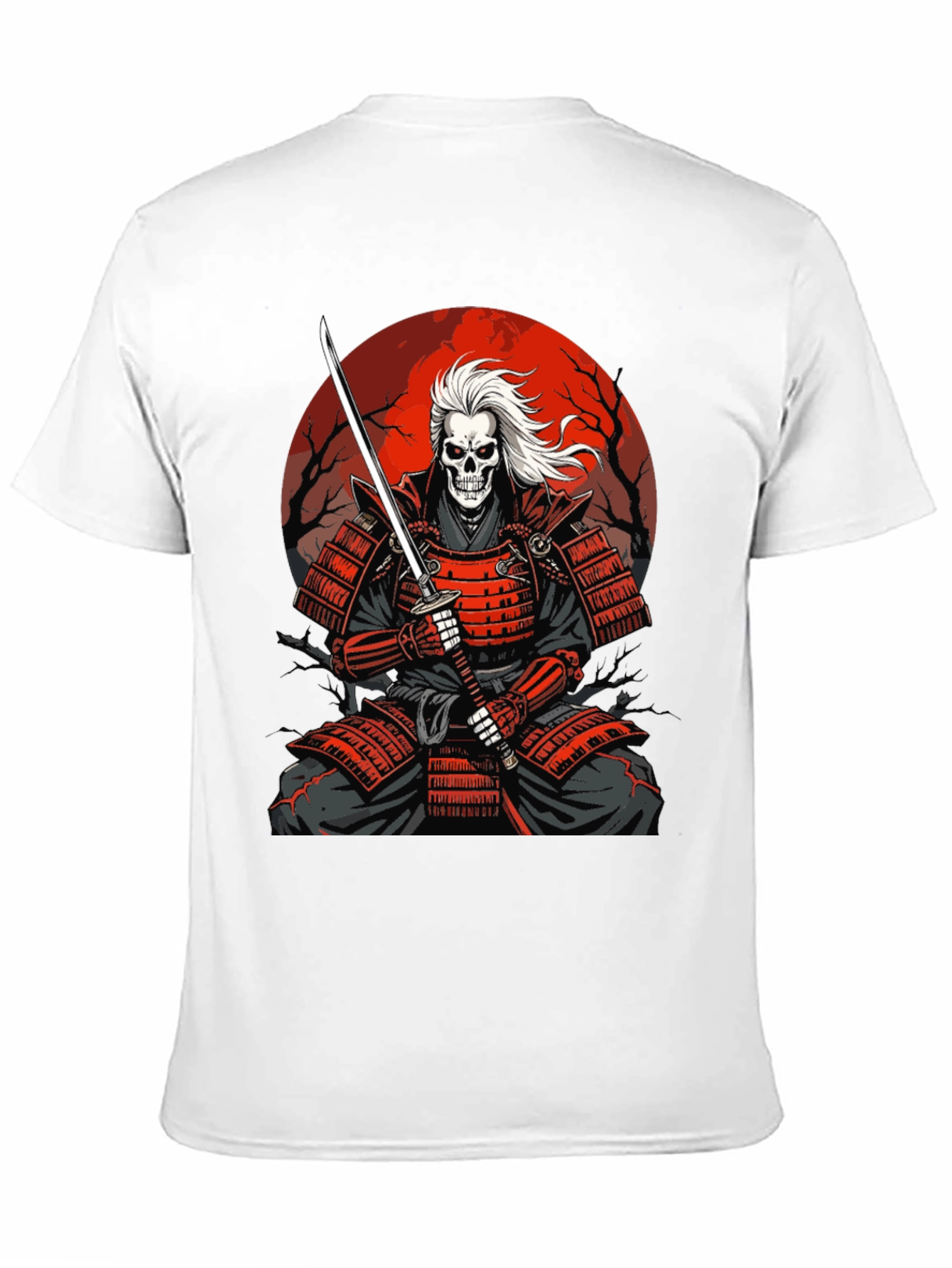 Samurai Skeleton T-Shirt - Red Armor & Katana
