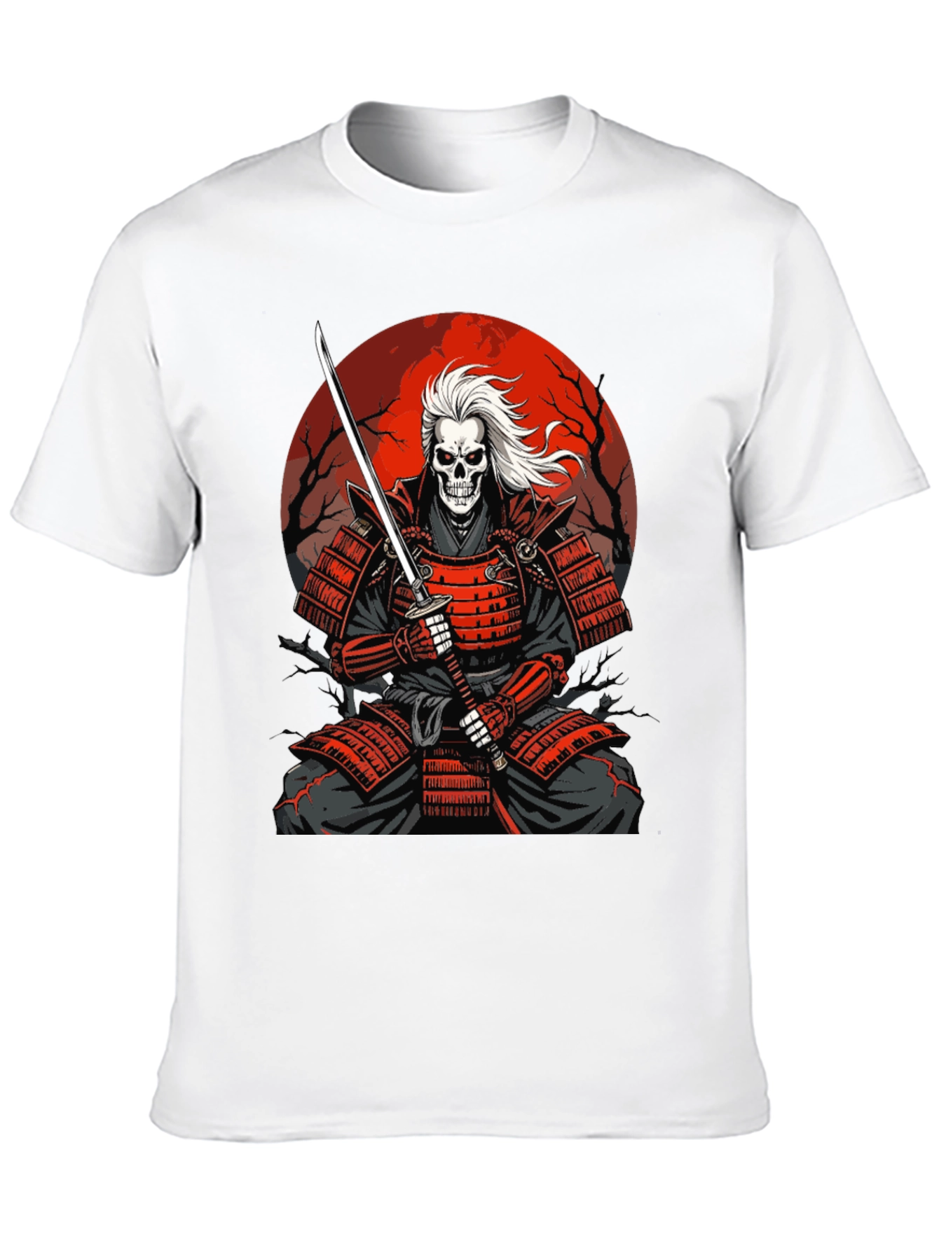 Samurai Skeleton T-Shirt - Red Armor & Katana
