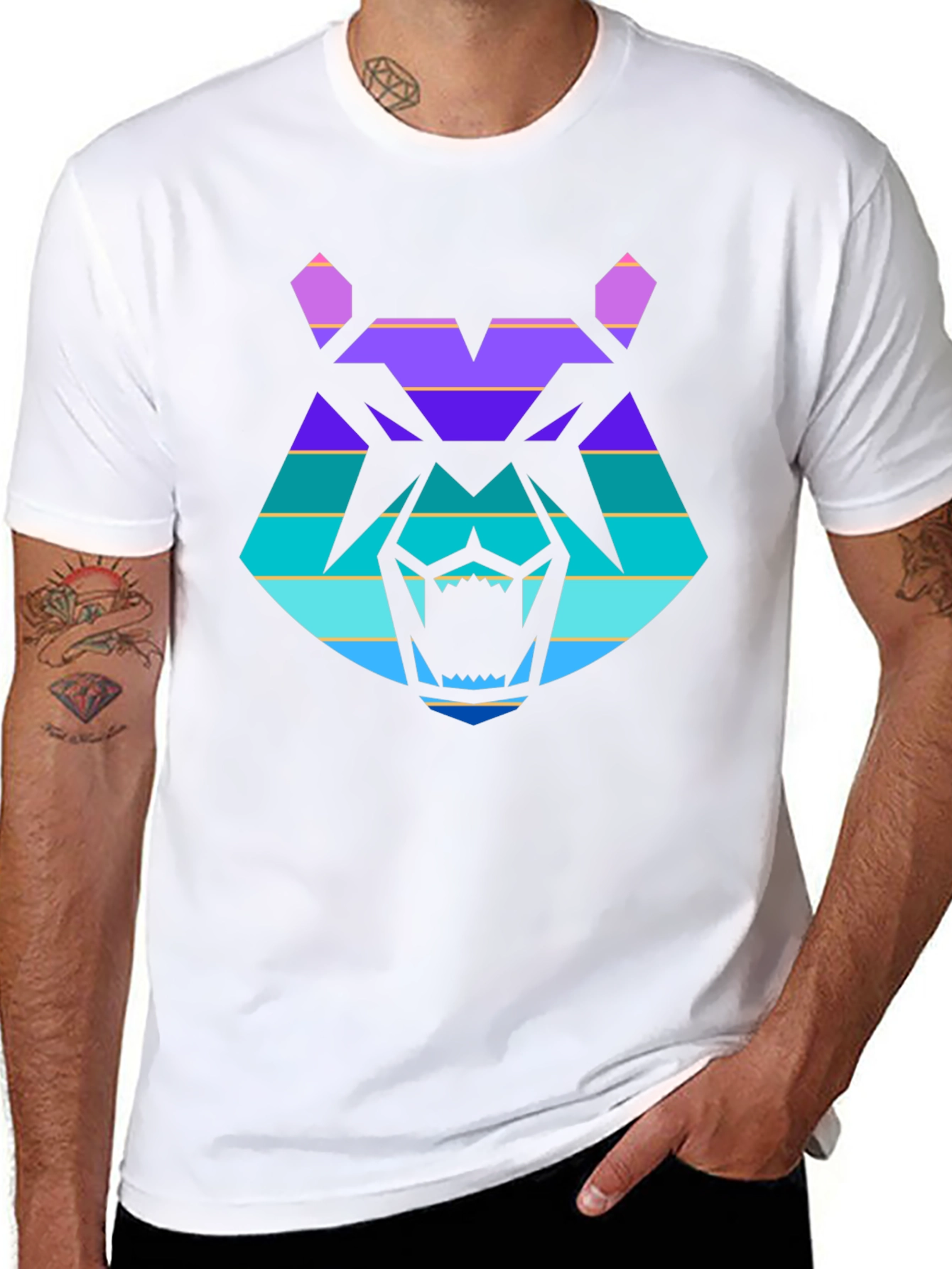 Retro Wolf Graphic Tee - Black Cotton T-Shirt