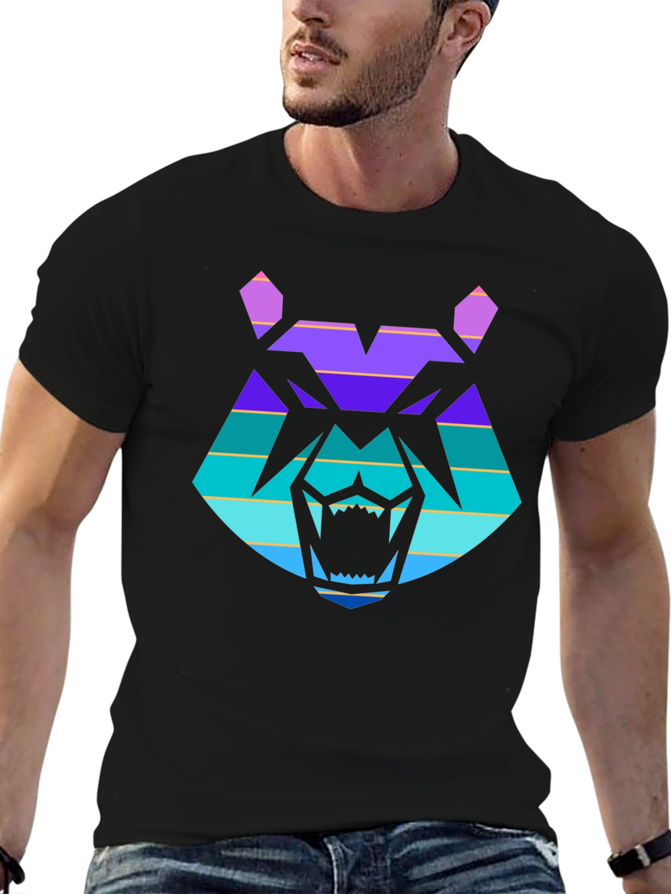 Retro Wolf Graphic Tee - Black Cotton T-Shirt