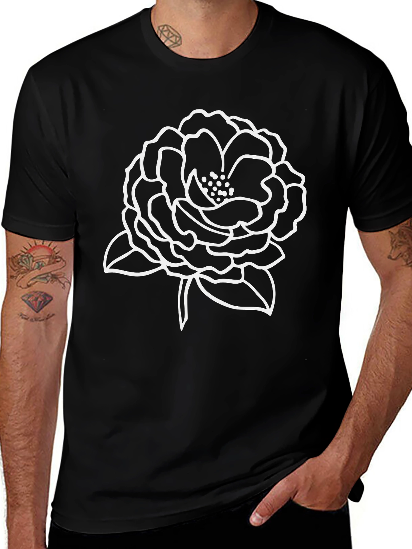 Floral Outline Black T-Shirt