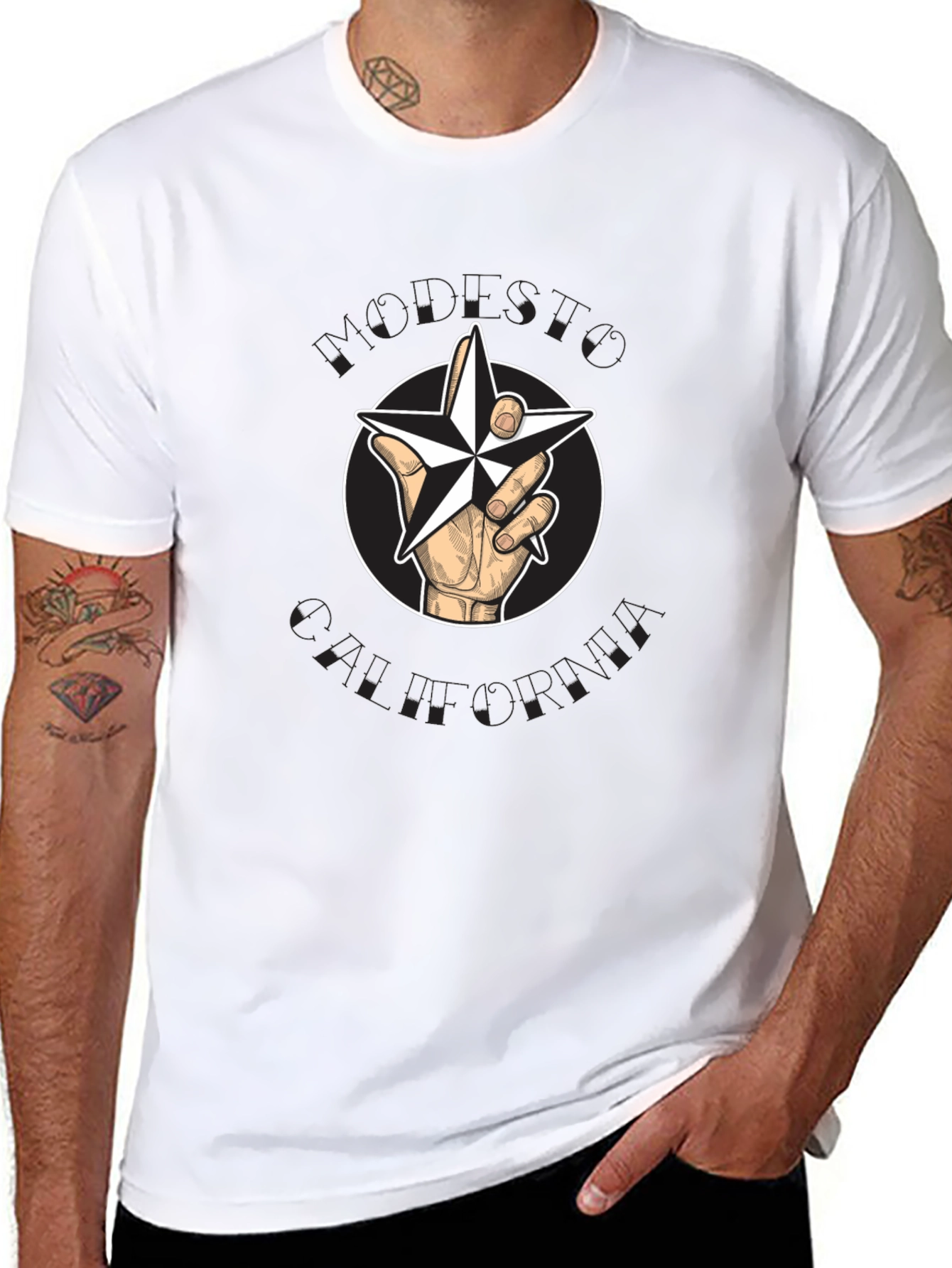 Star Hand T-Shirt - Graphic Print Cotton Tee