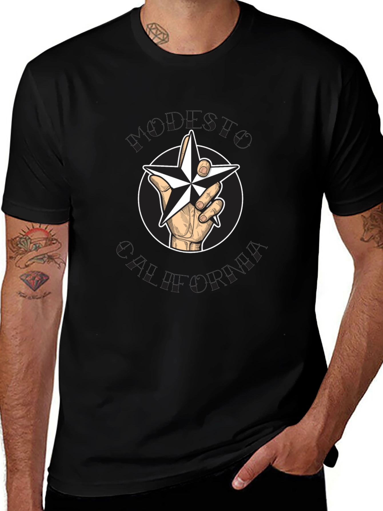 Star Hand T-Shirt - Graphic Print Cotton Tee