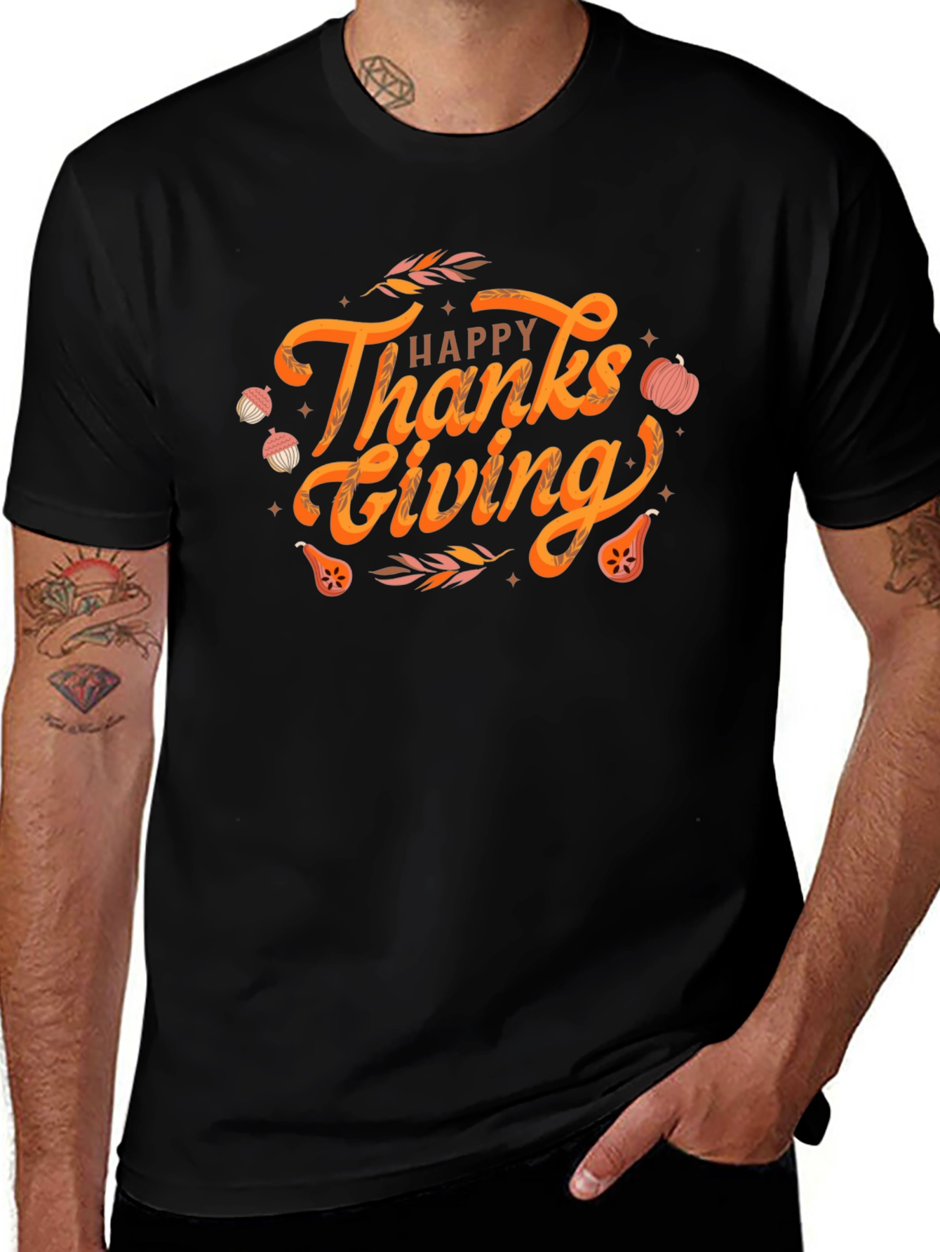 Happy Thanksgiving Graphic Tee - Black