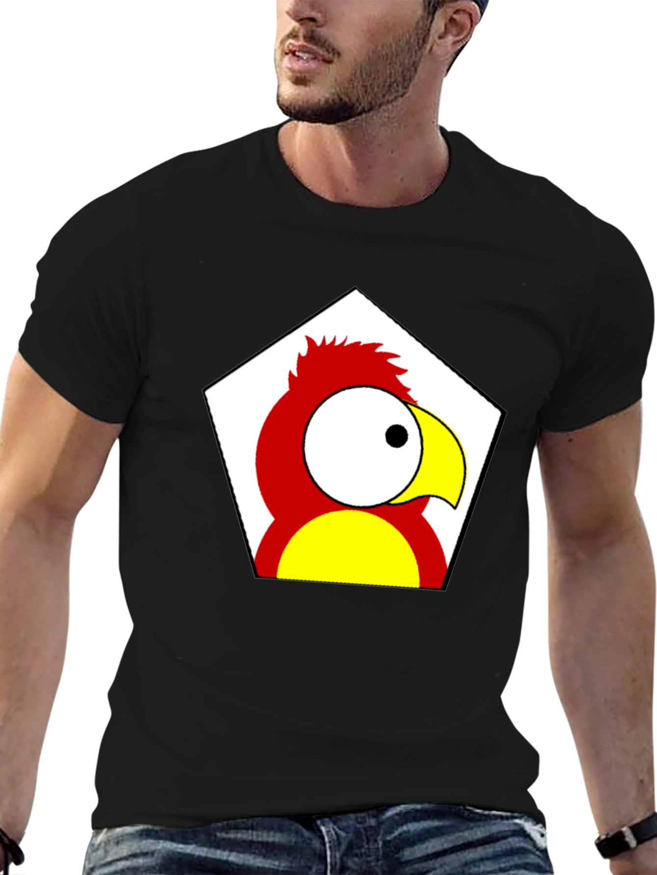 Cartoon Parrot Graphic Tee - Black Unisex T-Shirt