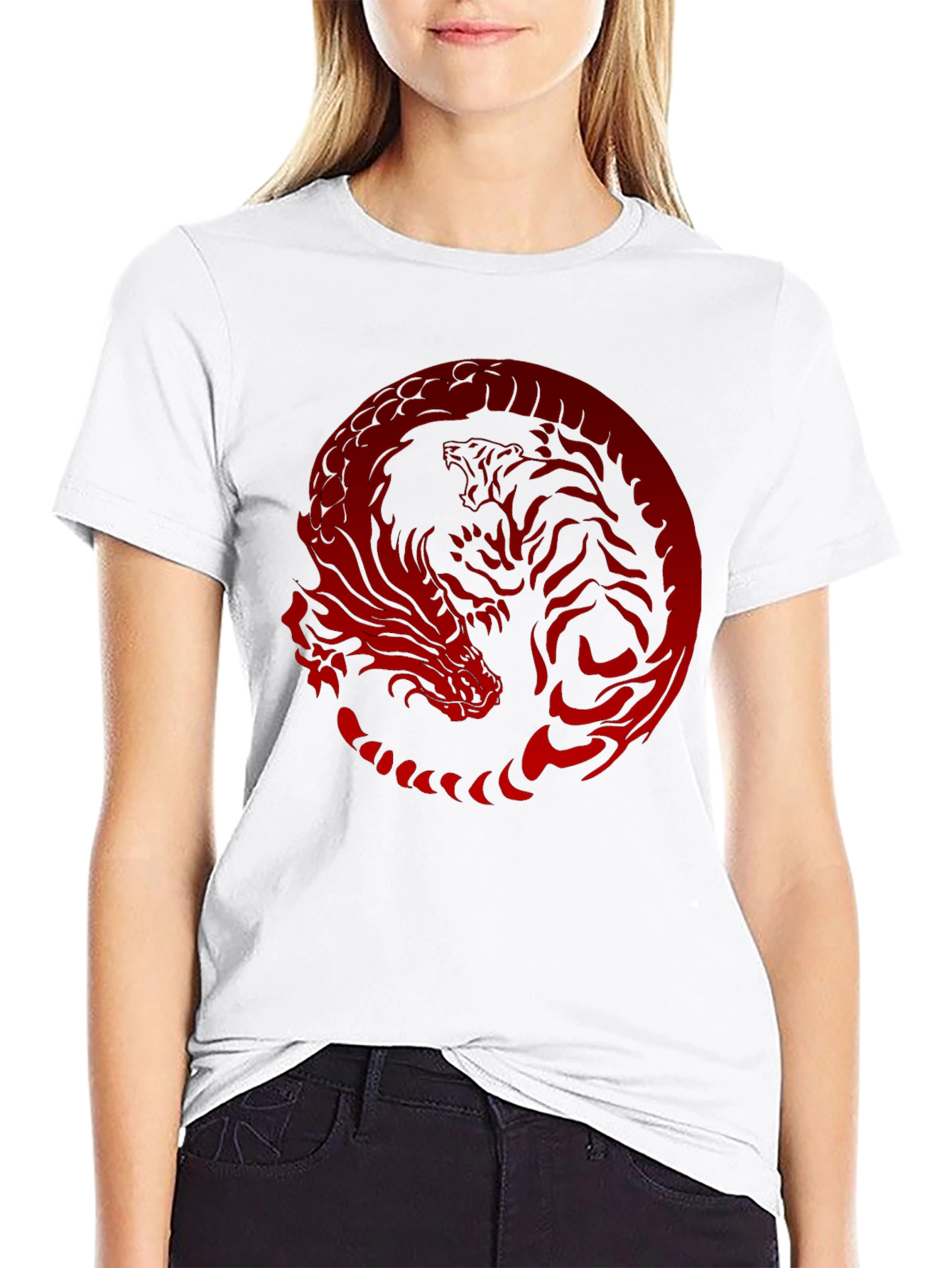 Dragon Tiger Yin Yang Graphic Tee - Black