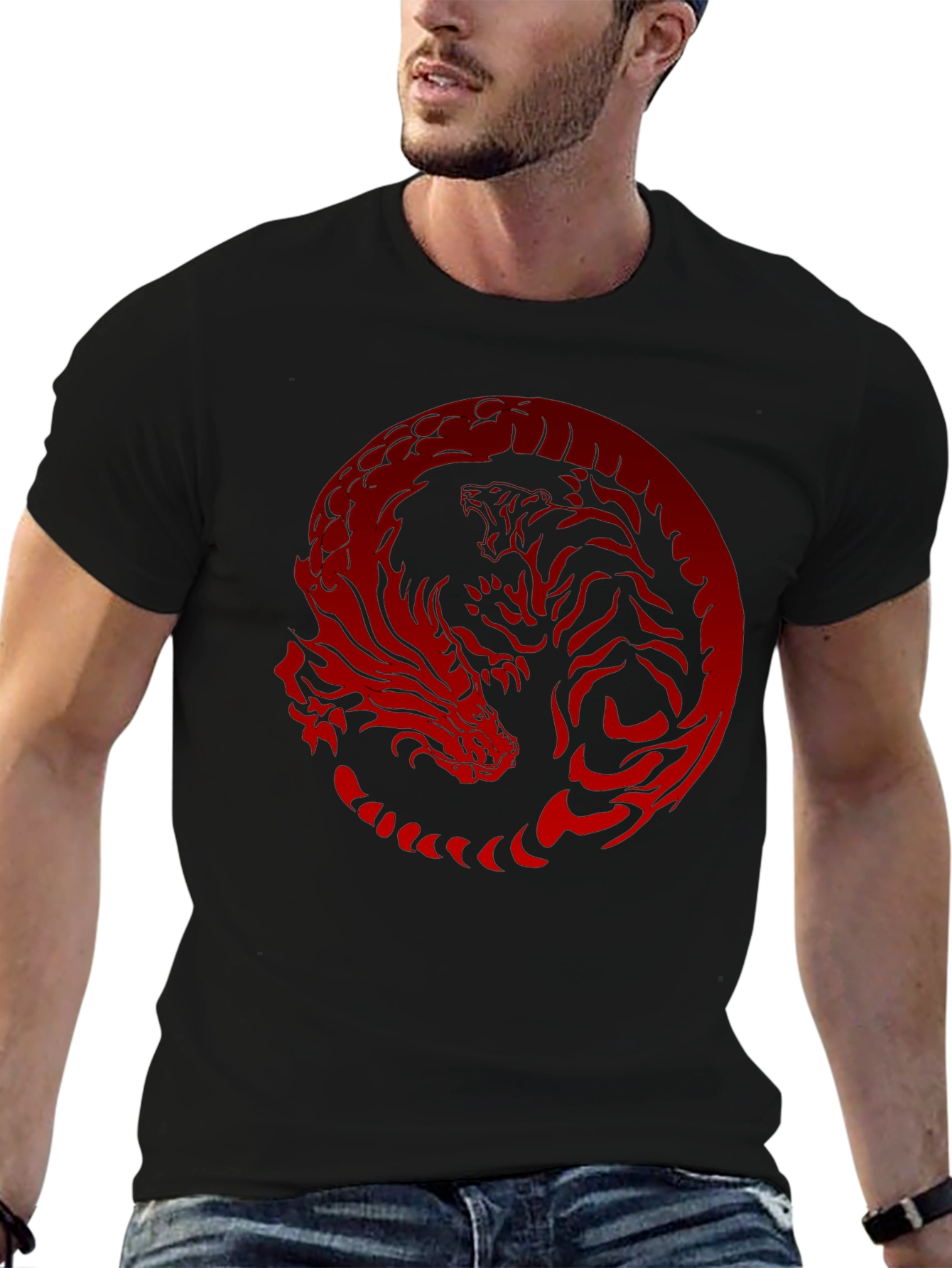 Dragon Tiger Yin Yang Graphic Tee - Black