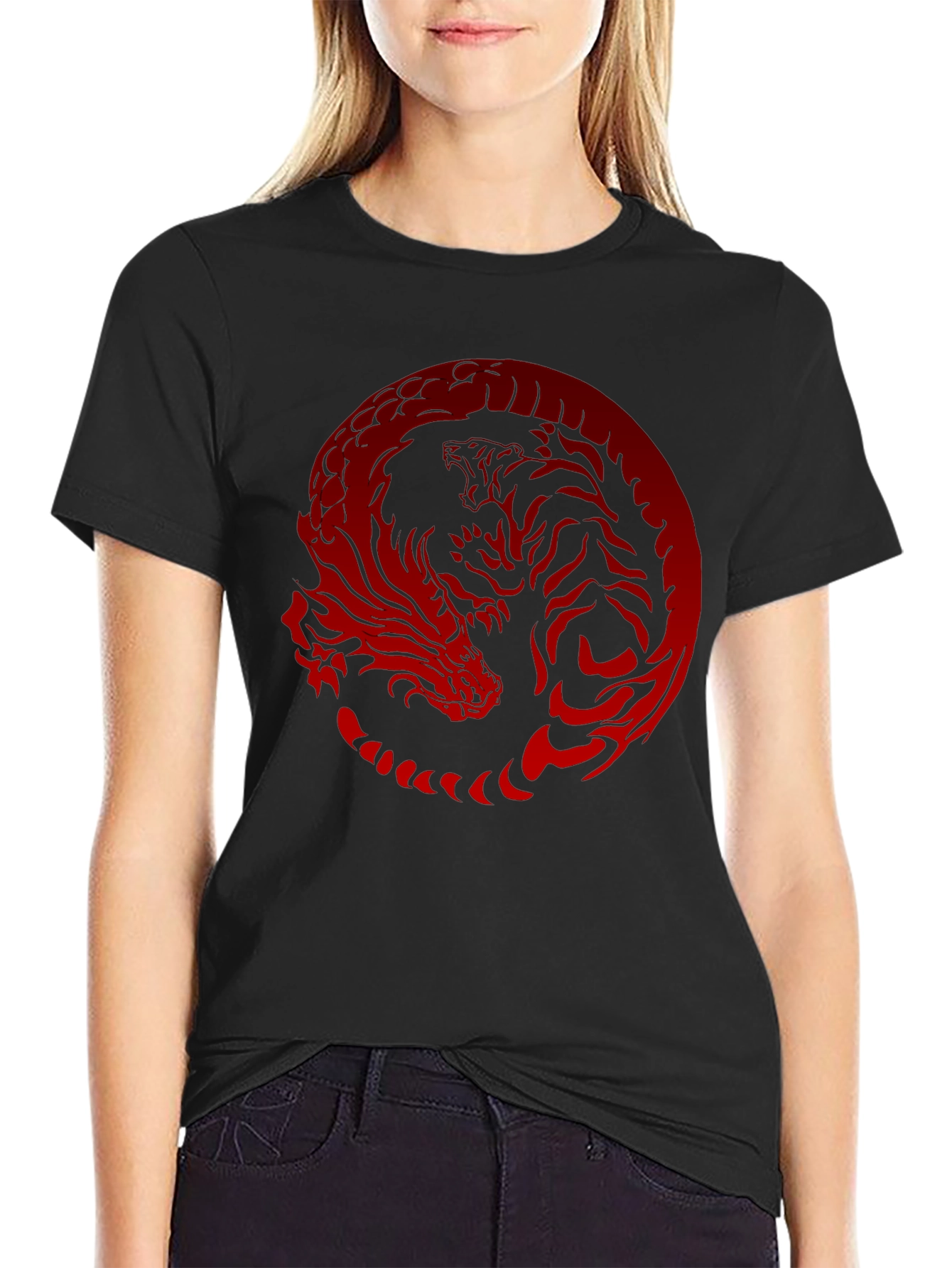 Dragon Tiger Yin Yang Graphic Tee - Black