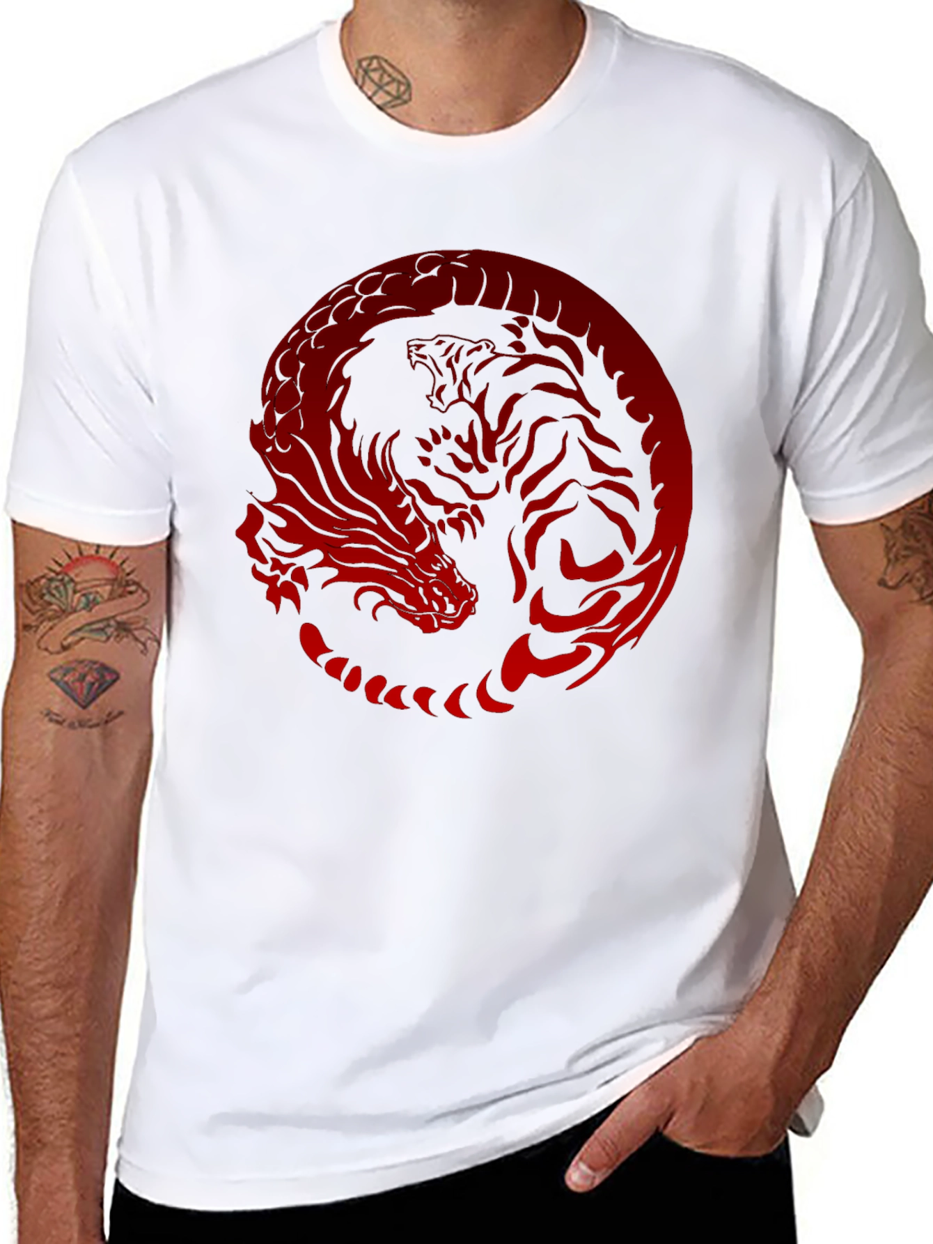 Dragon Tiger Yin Yang Graphic Tee - Black