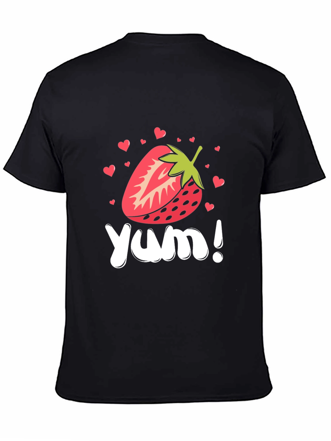 Strawberry Yum! Black Graphic T-Shirt