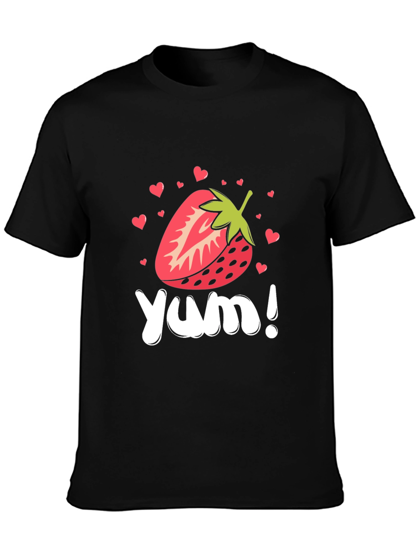 Strawberry Yum! Black Graphic T-Shirt