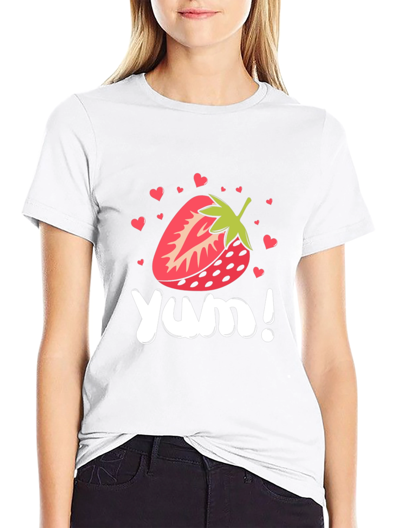 Strawberry Yum! Black Graphic T-Shirt