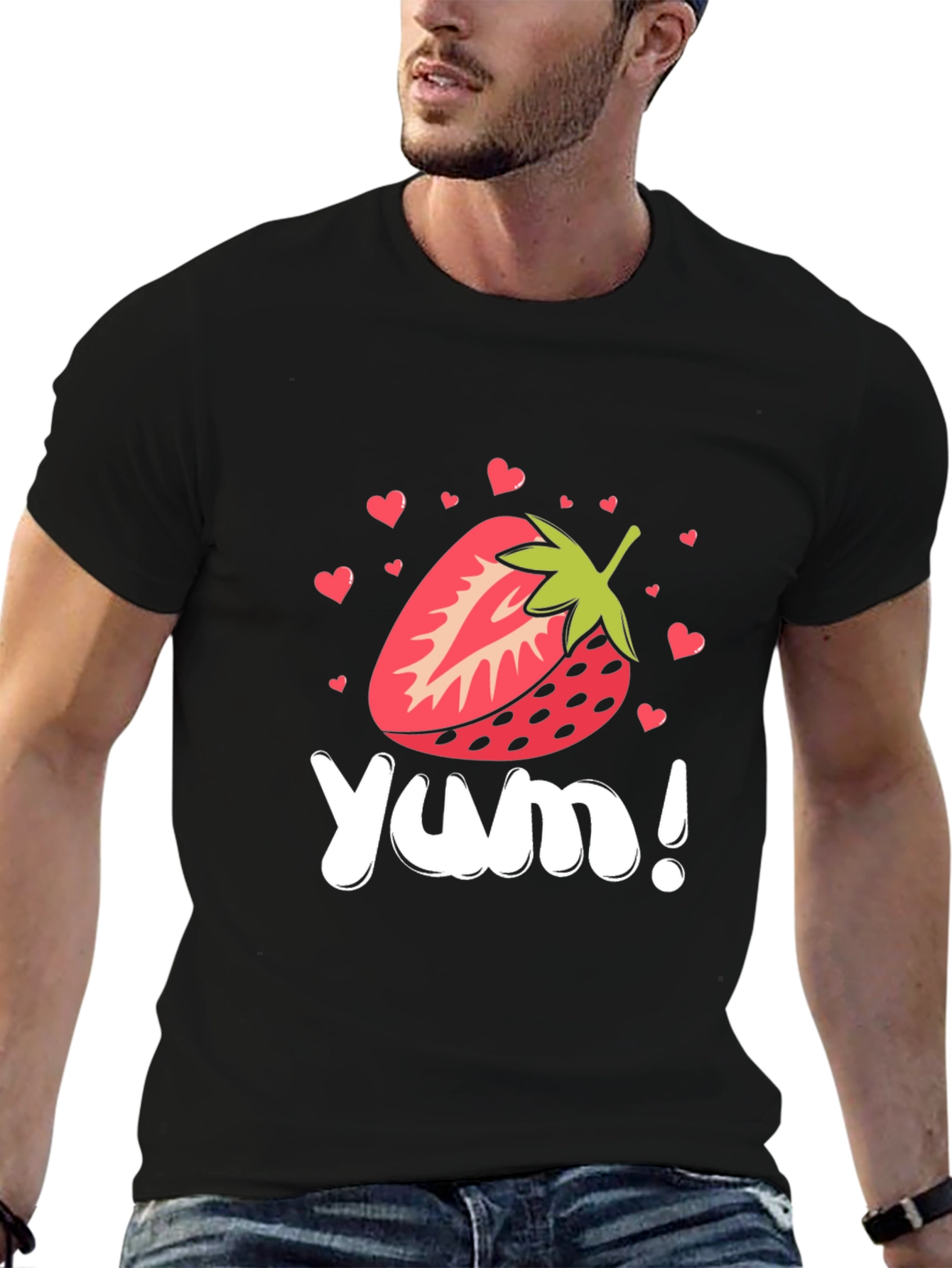 Strawberry Yum! Black Graphic T-Shirt