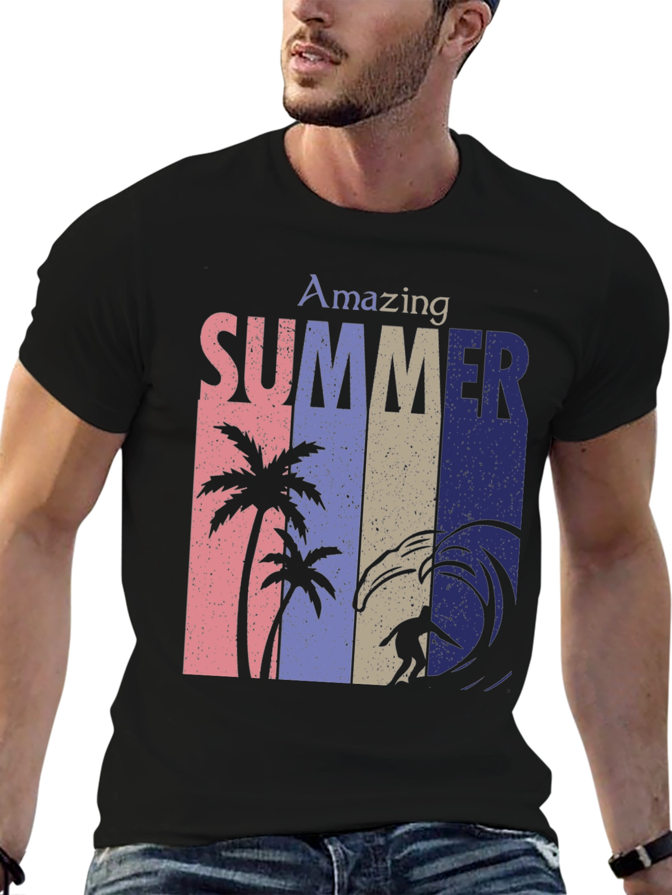 Amazing Summer Graphic Tee - Surf & Palm Design