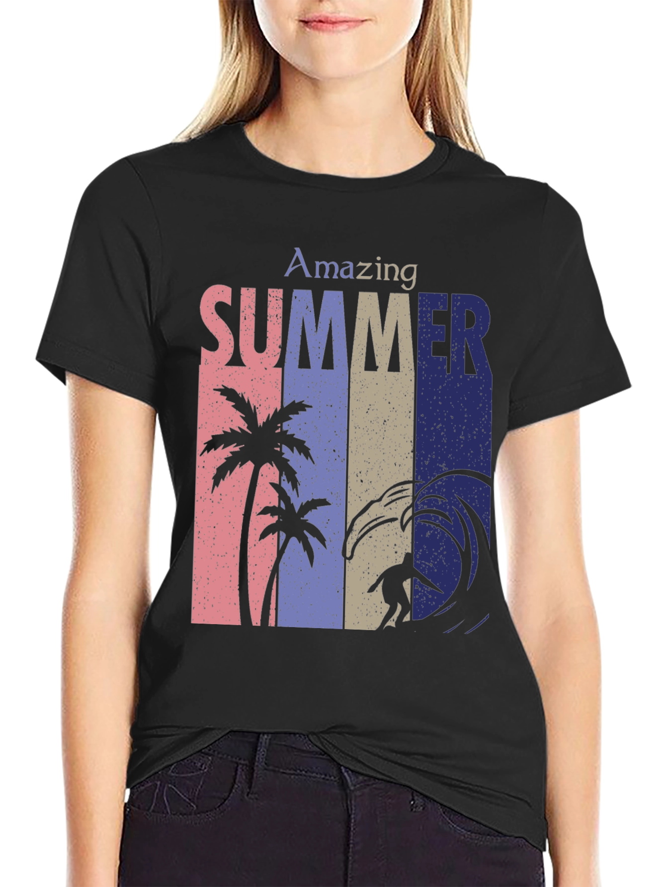 Amazing Summer Graphic Tee - Surf & Palm Design