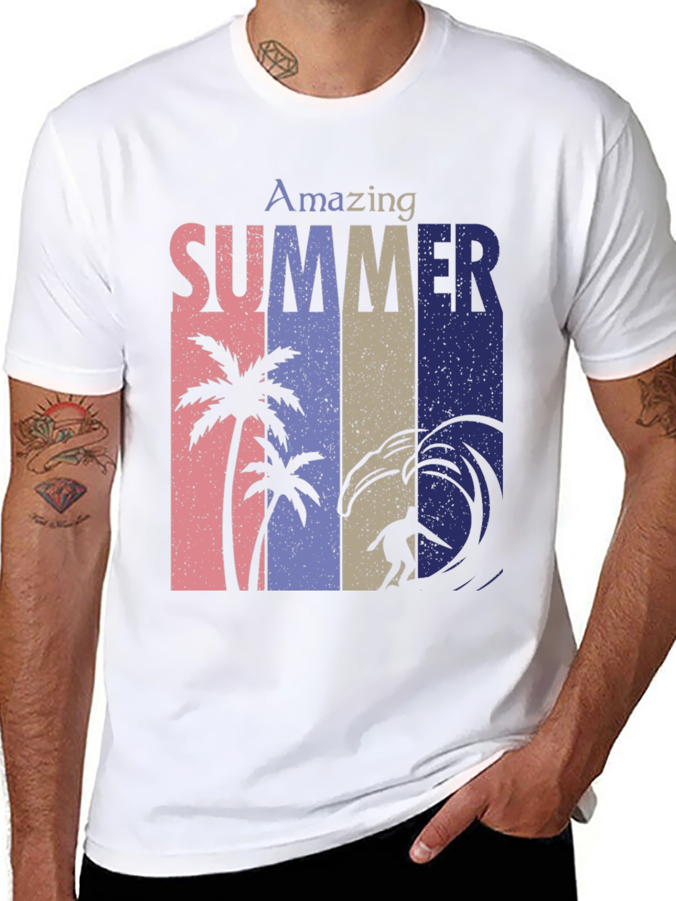 Amazing Summer Graphic Tee - Surf & Palm Design