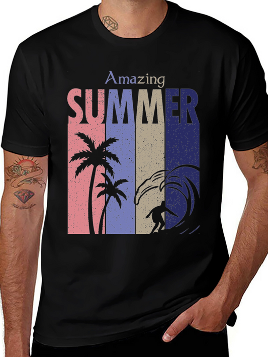 Amazing Summer Graphic Tee - Surf & Palm Design