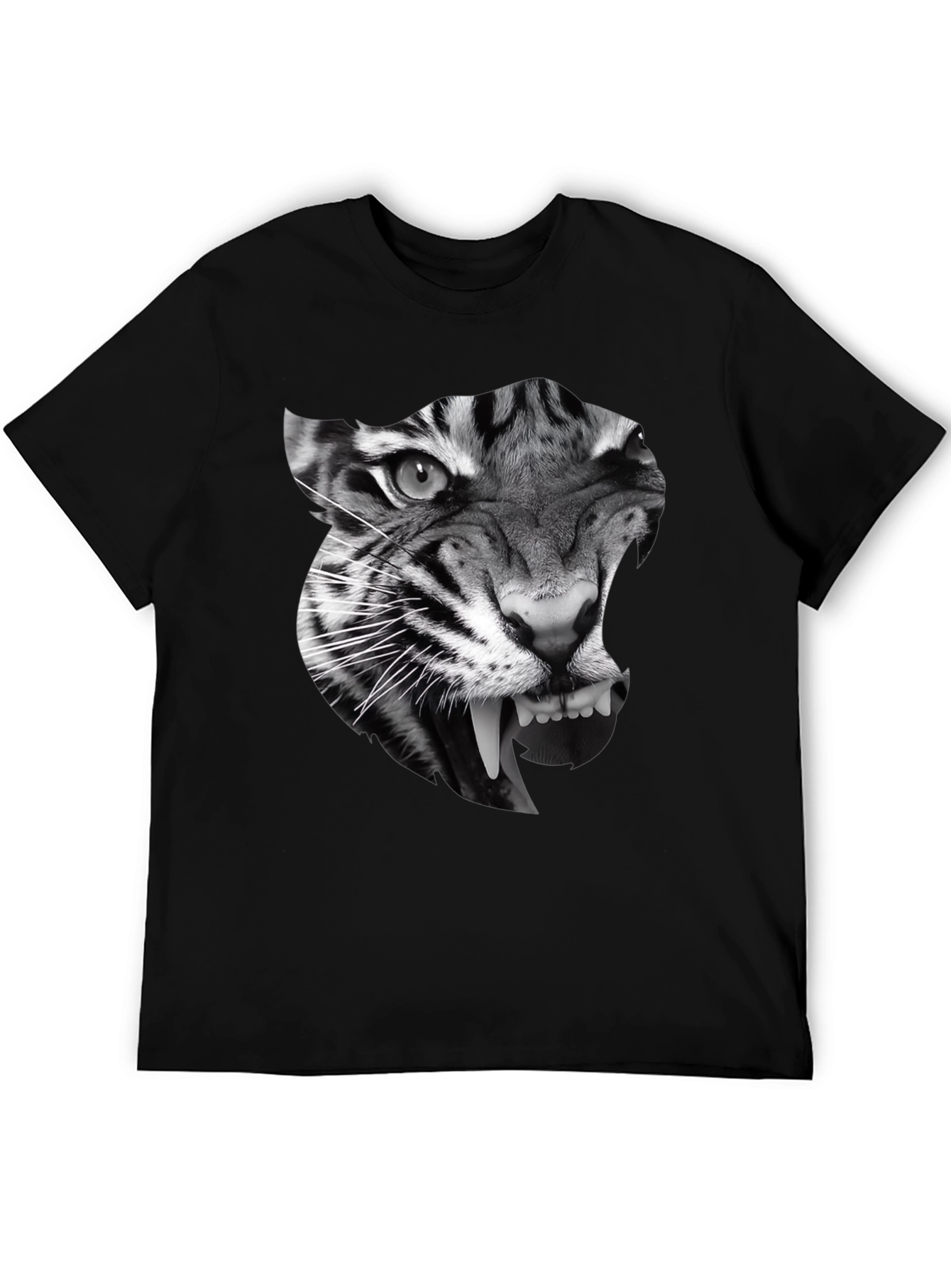 Mens Black T-Shirt with Tiger Graphic